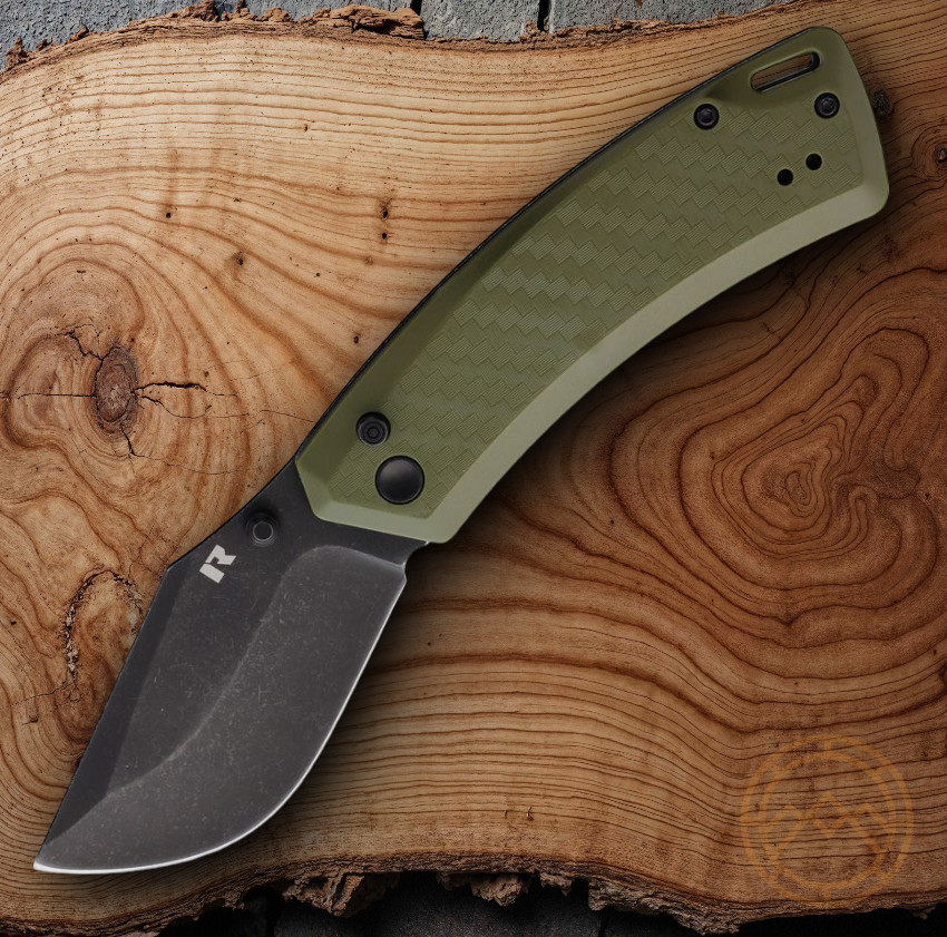 Revo Canyon Folding Knife 3" Black 4Cr13MoV Steel Blade OD Green FRN Handle