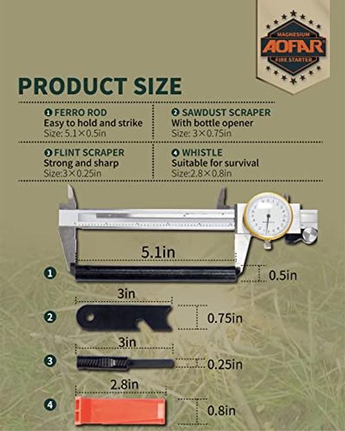 Fire Starter, AF-376 Ferrocerium (Ferro) Rods, Fire Starter Kit with Two