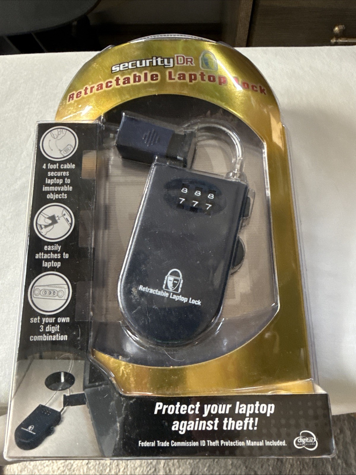 Security DR. Retractable Laptop Lock Clamshell Packaging NEW SEALED