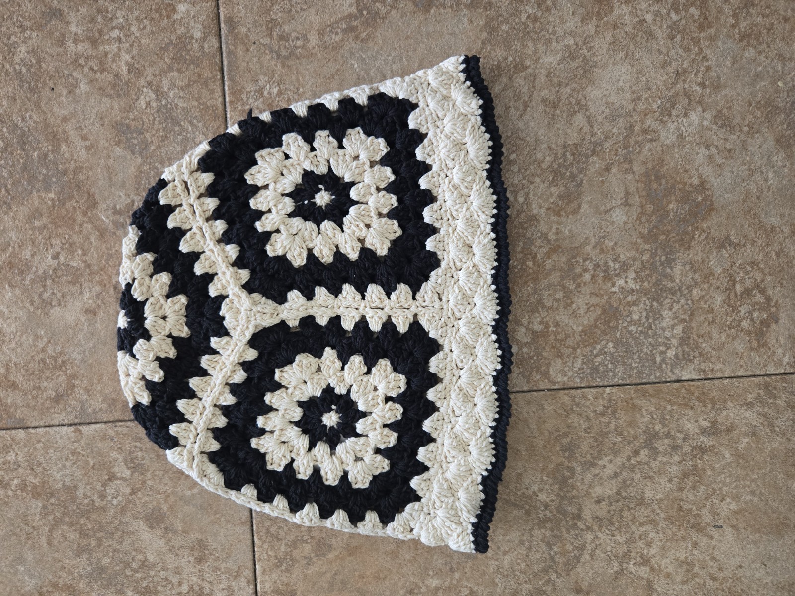 Handmade Handcrafted Crochet Hat Black White Cotton Acrylic Made in China