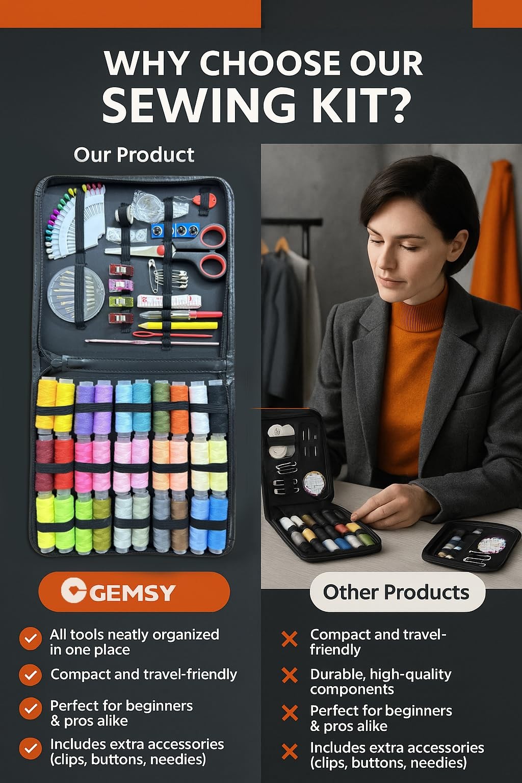 Gemsy Sewing Kit Box | Tailoring Tools Combo with Accessories, Scissors,...