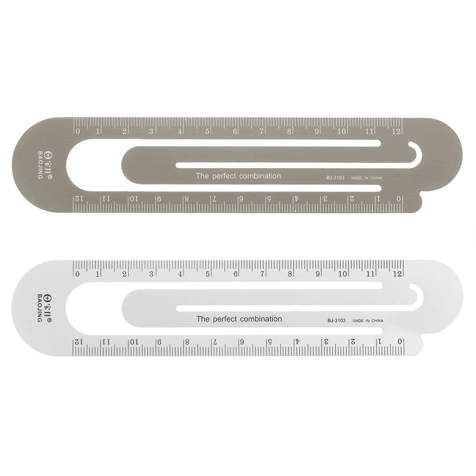 Straight Ruler 12cm Metric Bookmark Clip Ruler Silver Tone & Brown]