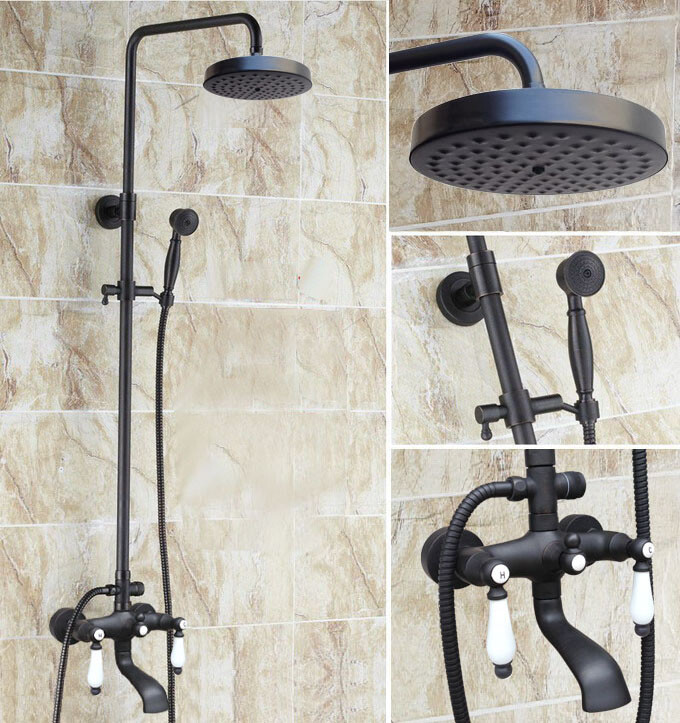 Black Oil Rubbed Brass Bathroom Rainfall Shower Faucet Set Bath Mixer Tap 2hg147