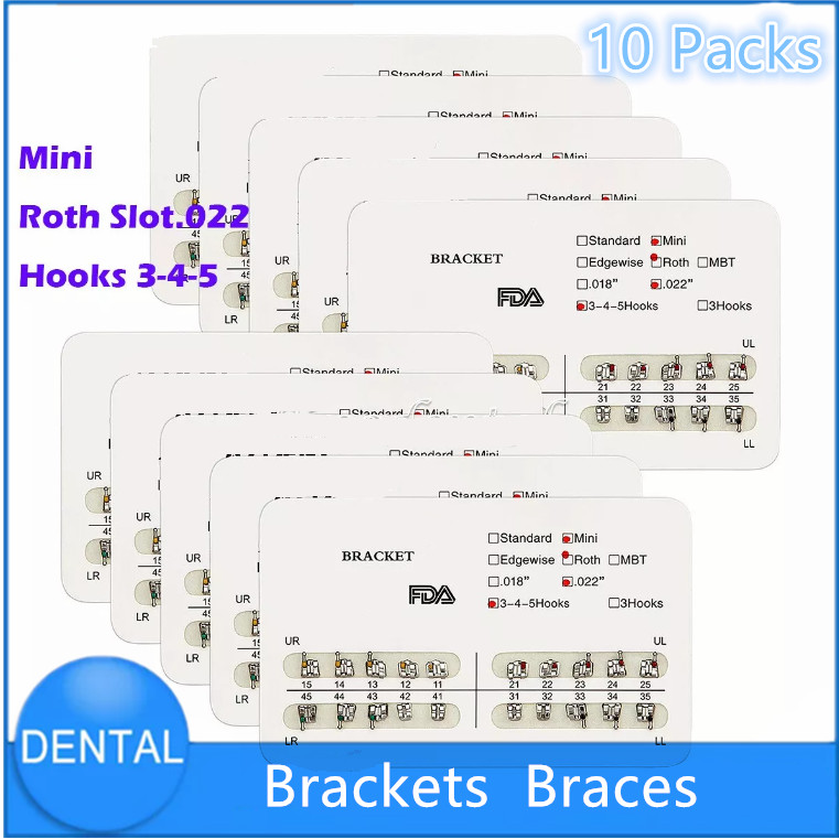 10 Packs Dental Orthodontic Brackets Braces Metal Mini Roth.022 Hooks 345