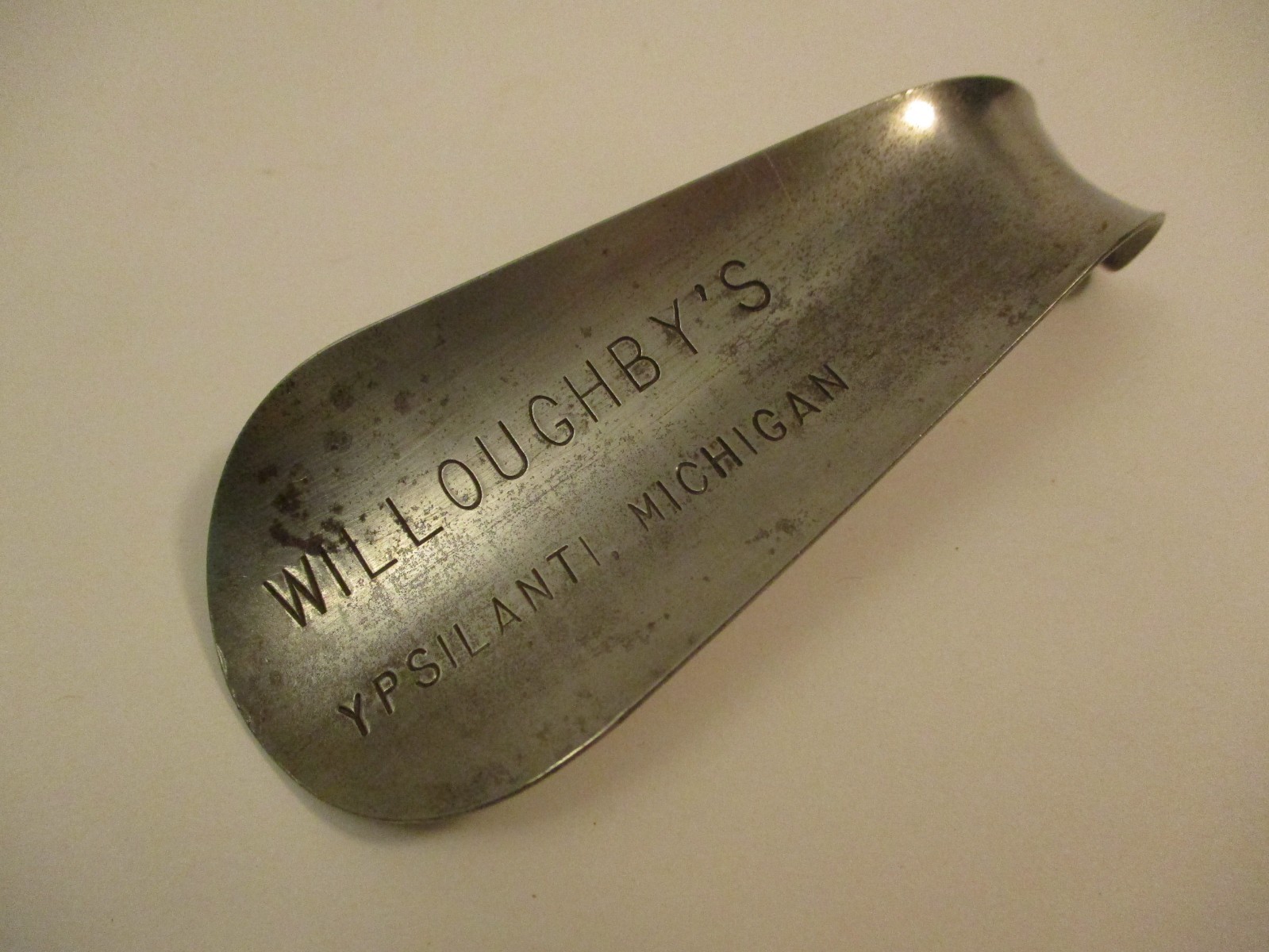 Vintage Metal Shoe Horn Advertising Piece Willoughby's Ypsilanti Michigan
