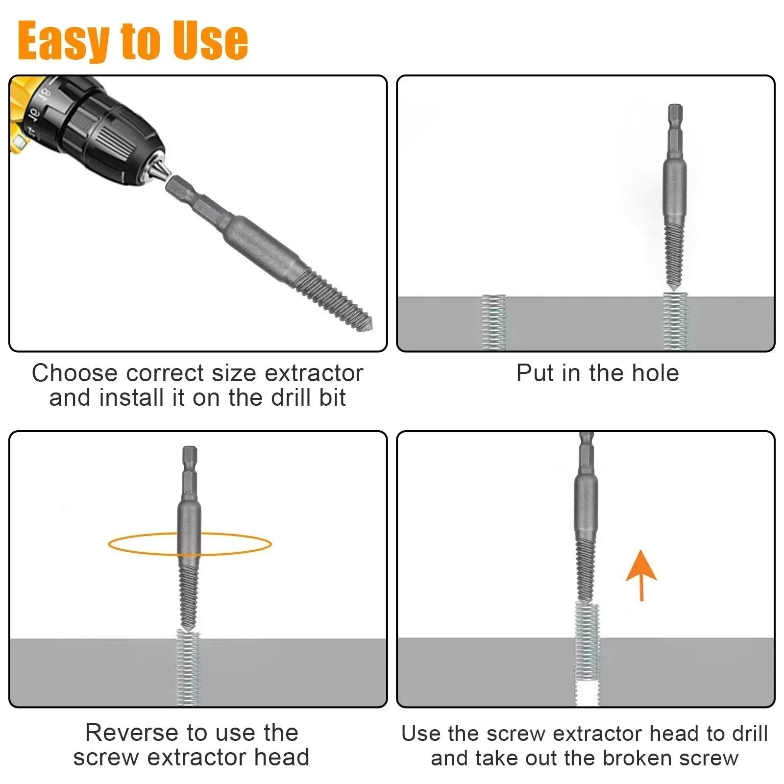 12Pcs Stud Screw Extractor Remover 1/4 Inch Hex Shank Damaged Bolt Easy-Out-Sets