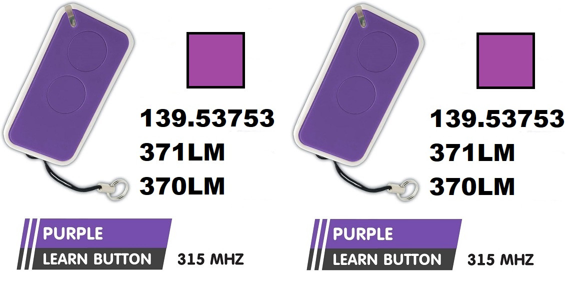 2 For Sears Craftsman 139.53753 Garage Door Opener remote 315mhz Purple Keychain