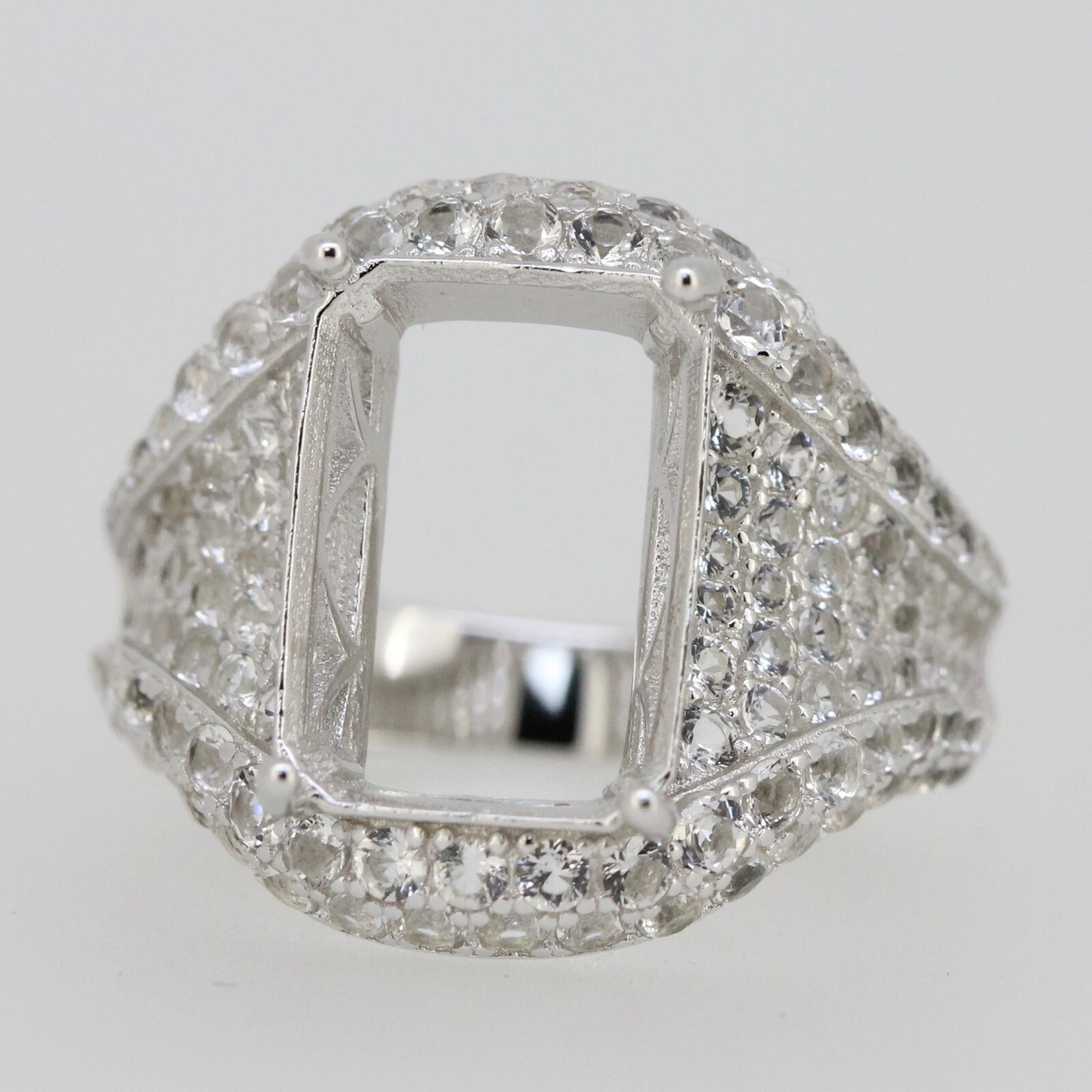 Sterling Silver Semi Mount Ring Setting OCT 14x10mm White Topaz Dome Ring