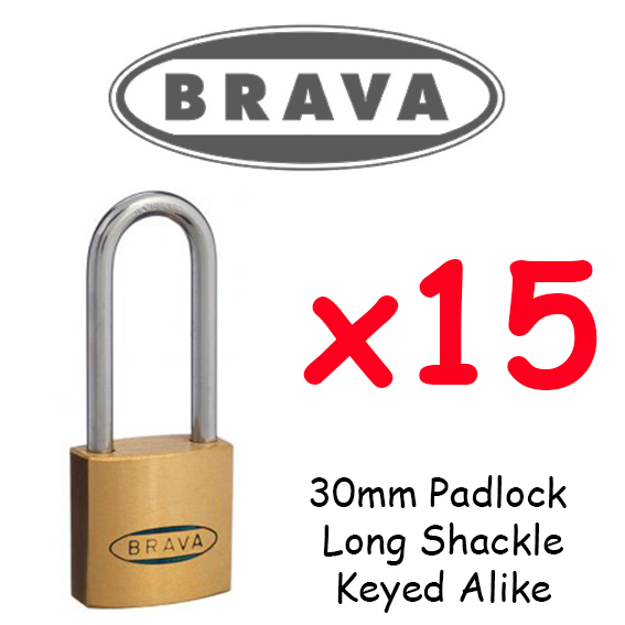 Padlocks x15  KEYED ALIKE BRAVA  30mm LONG SHACKLE  High quality BULK LOT