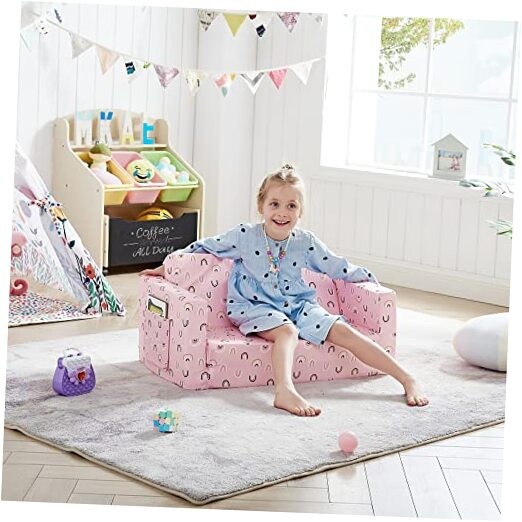 Kids Fold Out Couch 2-in-1 Children Convertible Sofa to Lounger with Soft