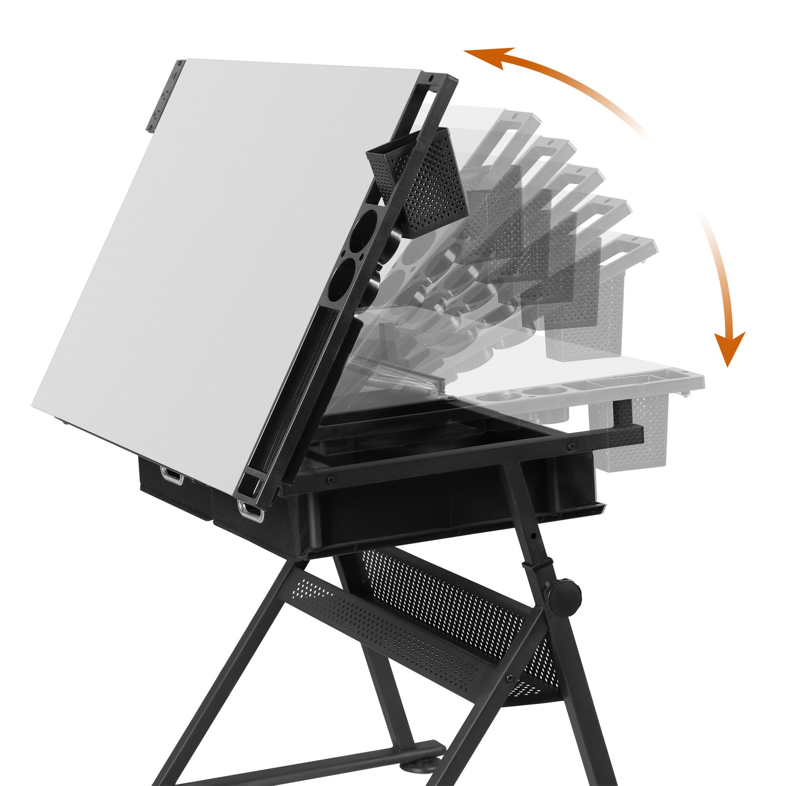 Adjustable Drafting Drawing Tiltable Table & Stool w/ 2 Drawers & Outlet White