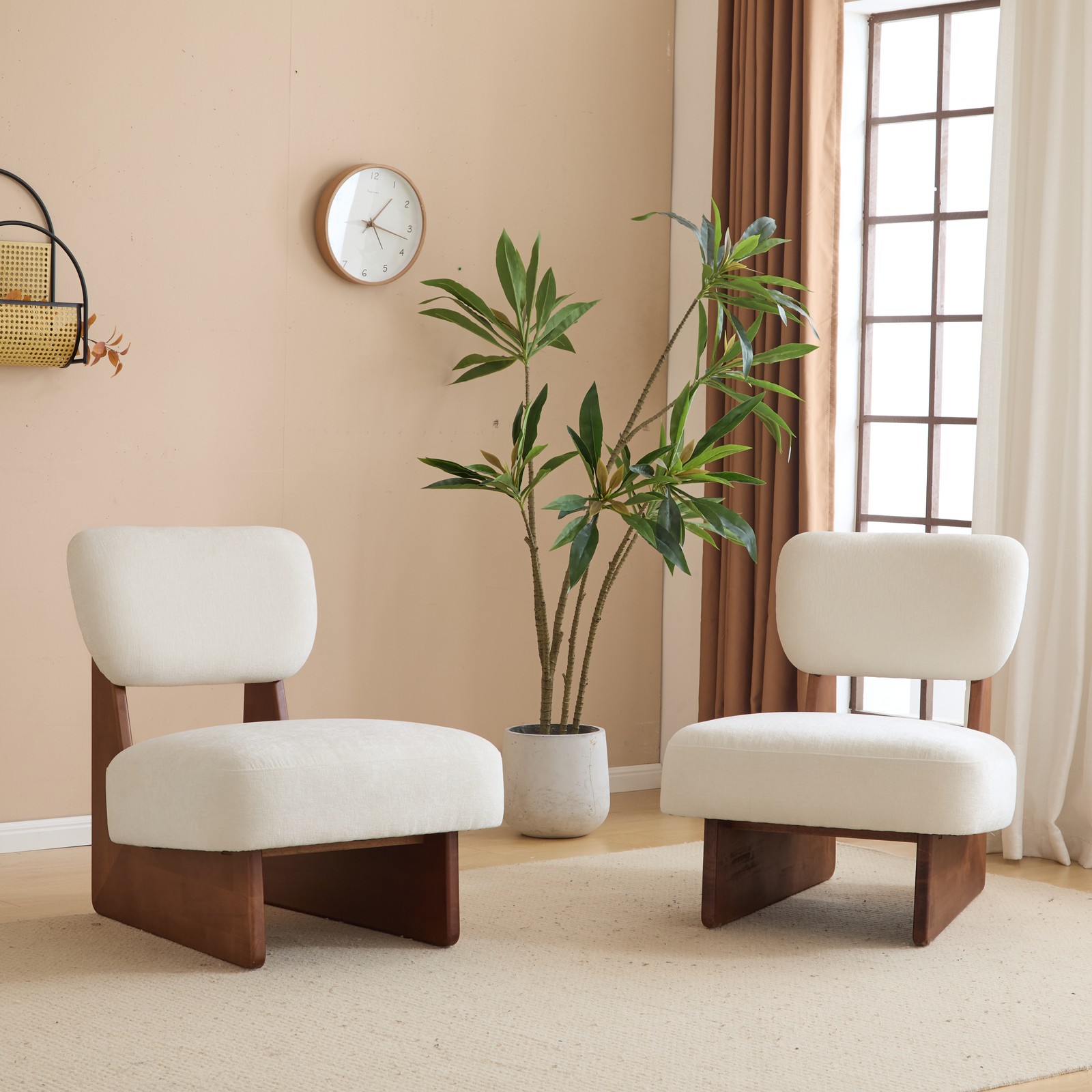 Modern Accent Chair Upholstered Armless with Solid Wood Frame for Living Room