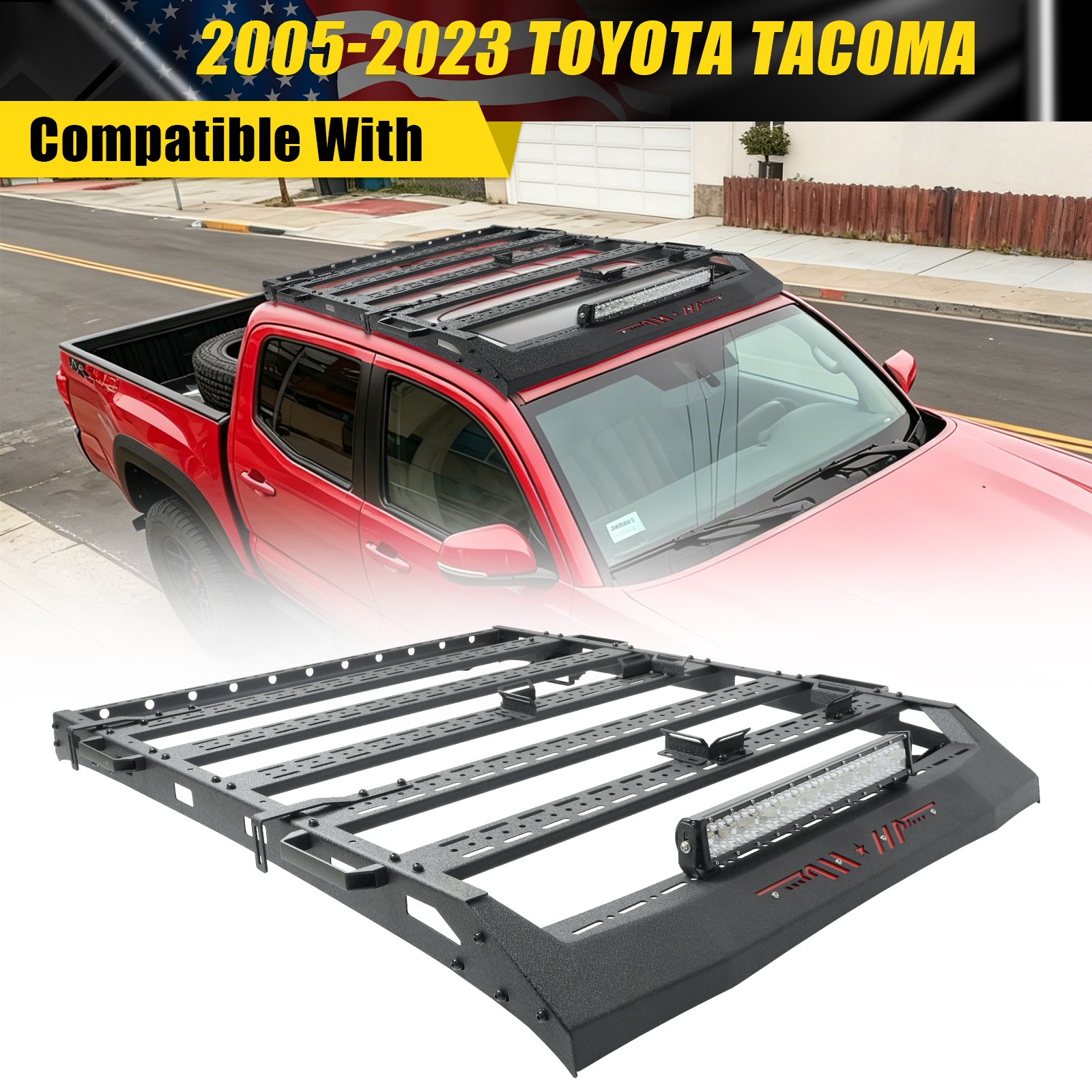 Roof Rack Cargo Carrier Adjustable For Toyota Tacoma 2005-2023 Double Cab