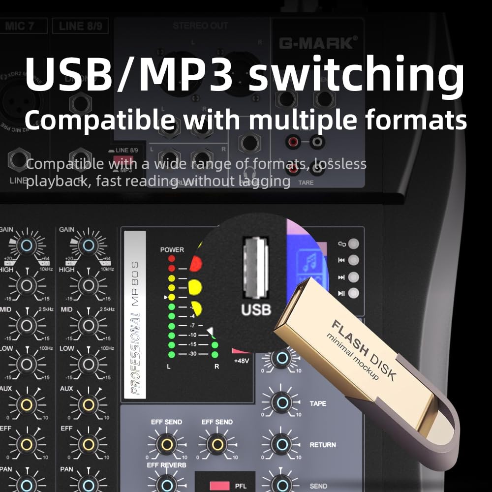 G-MARK MR80S Audio Mixer Interface USB Bluetooth Mixing Console 8 BLACK