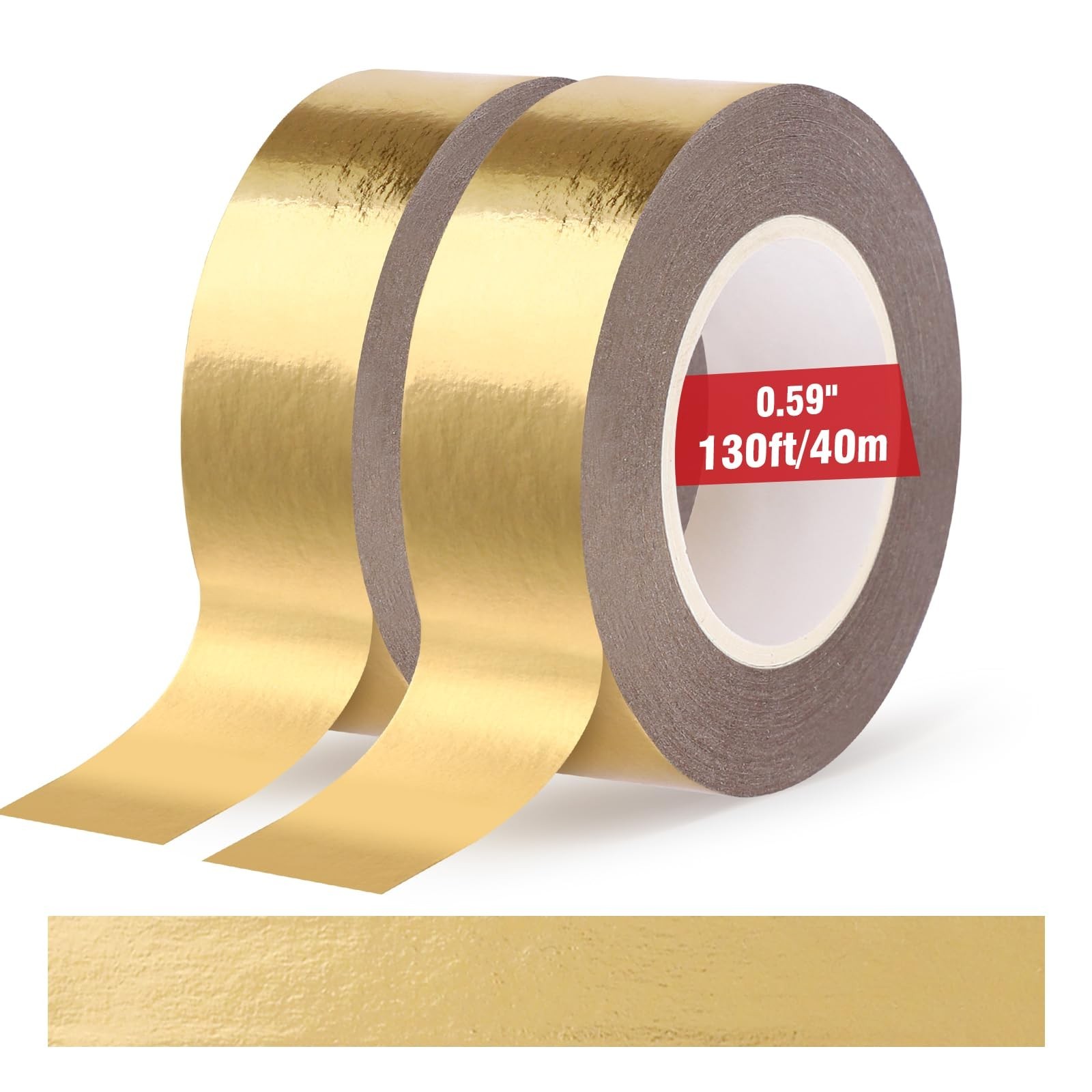 2 Rolls Gold Washi Tape 0.59In × 130Ft (Total 40m) Low Tack Solid Foil Gold