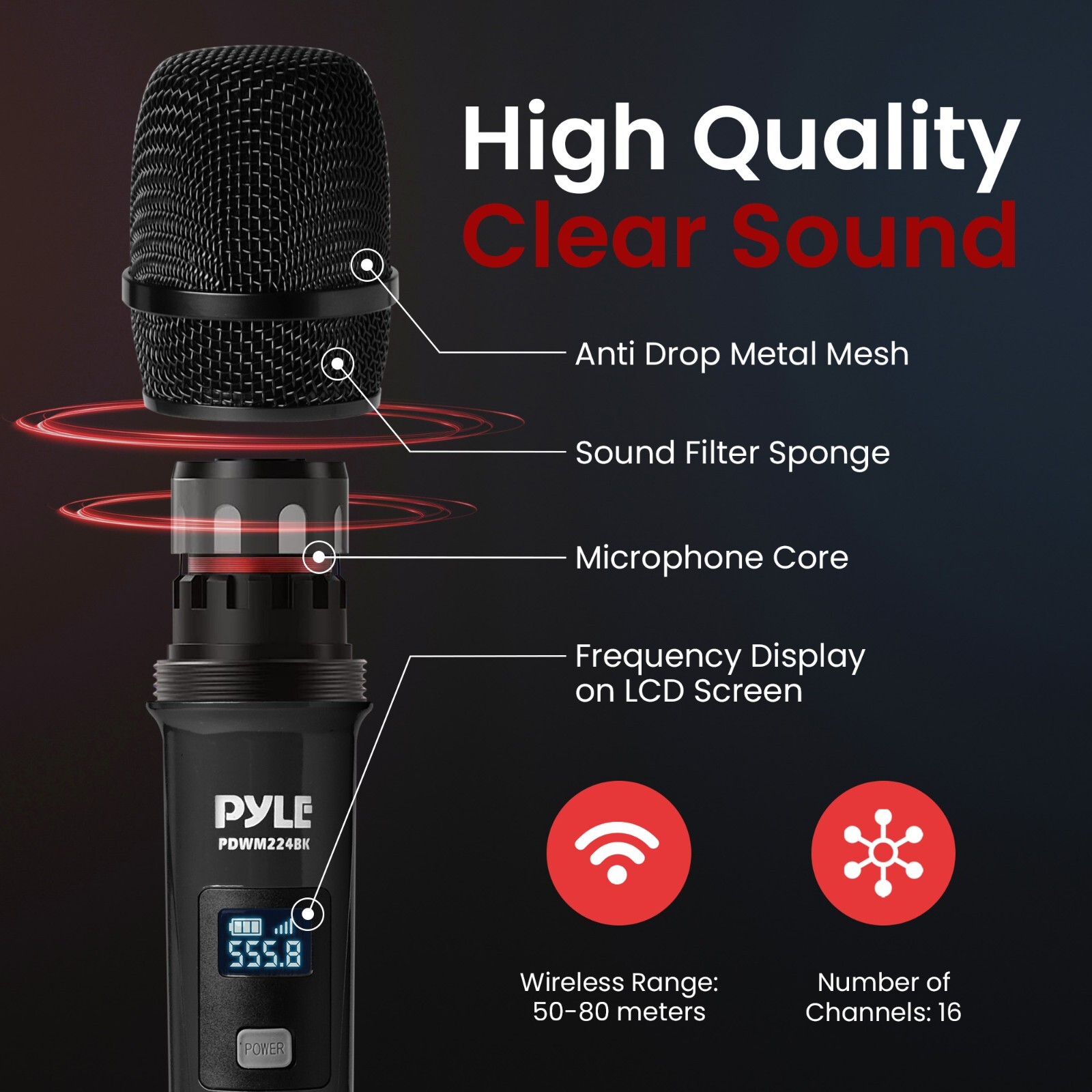 Pyle Portable Universal Wireless Microphone System-UHF Quad Channel