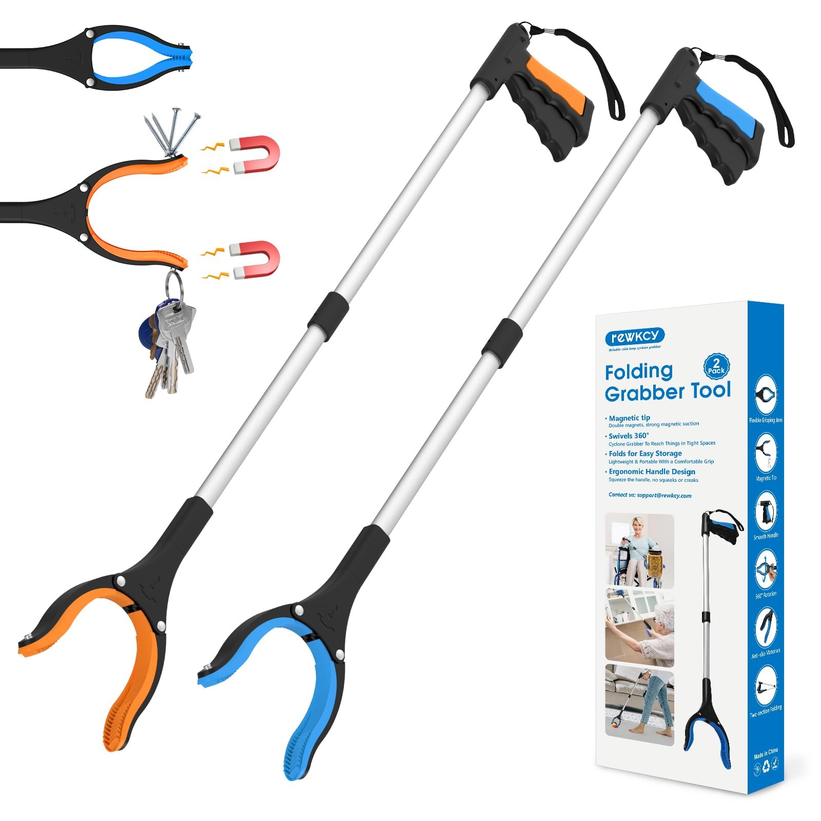 REWKCY 34" Grabber Reacher Tool, 2-Pack 34-Inch (Pack of 2), Blue&orange