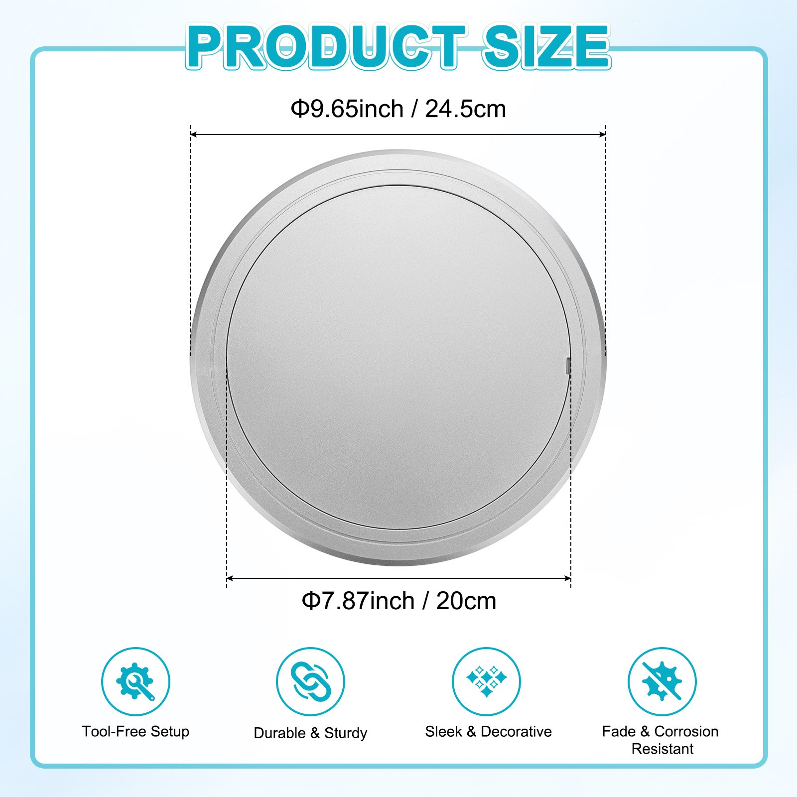 1-Pack Access Panel for Drywall, 8x8 Inch Round Plastic Removable [Silver Tone]