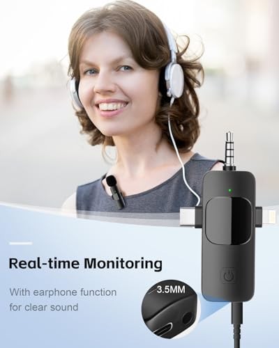 3-in-1 Wireless Lavalier Microphone for iPhone&Android,mini Microphone for