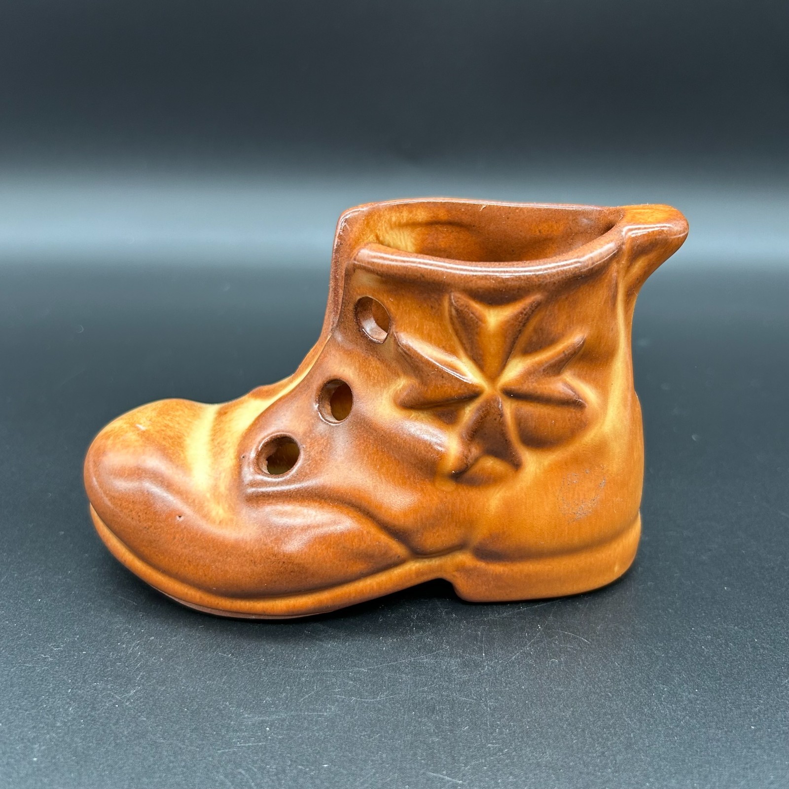 Vtg Ceramic Brown Ankle Boot Planter Vase by Peter the Potter of Malta