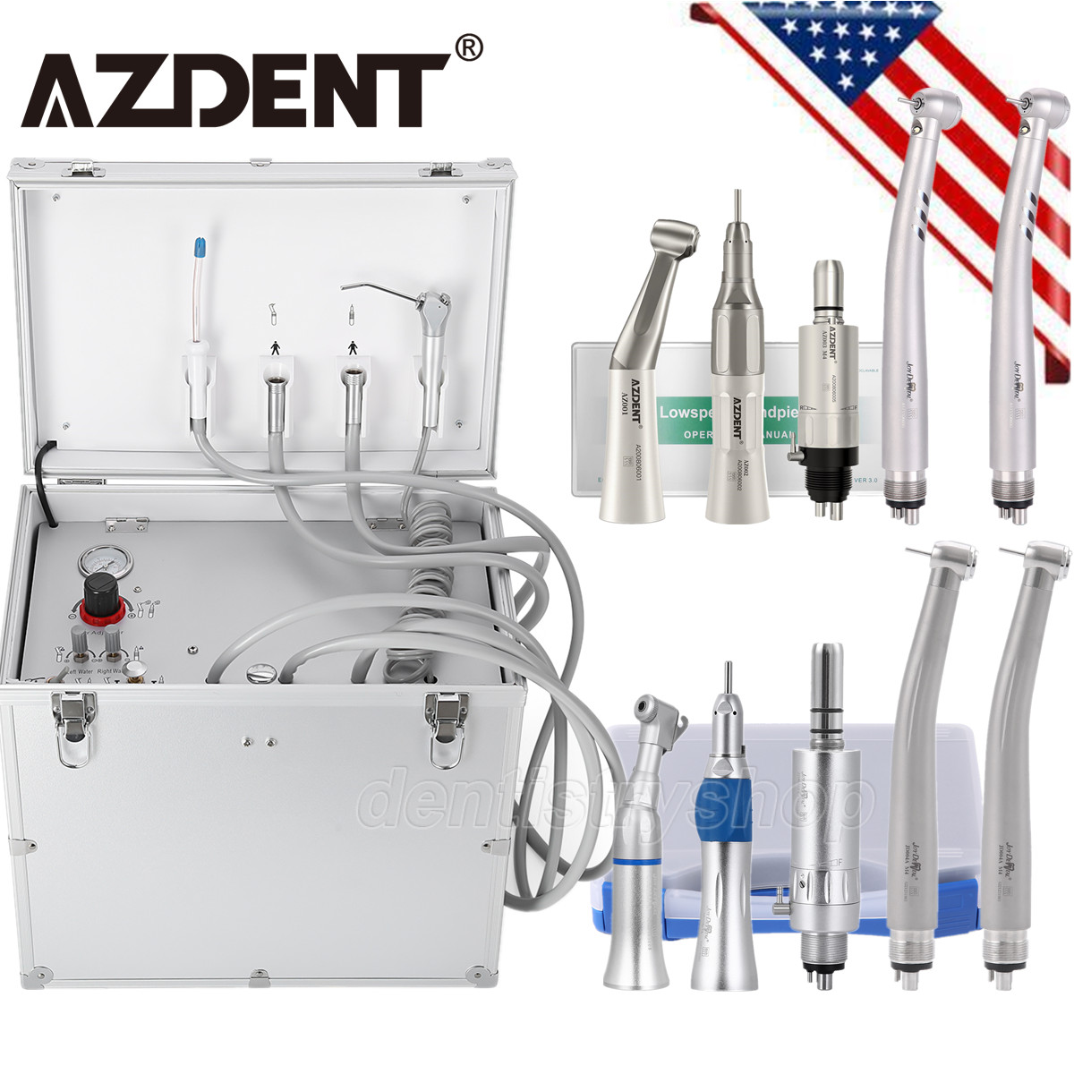 Dental Portable Delivery Unit Air Compressor 3 Syringe /High Low Speed Handpiece