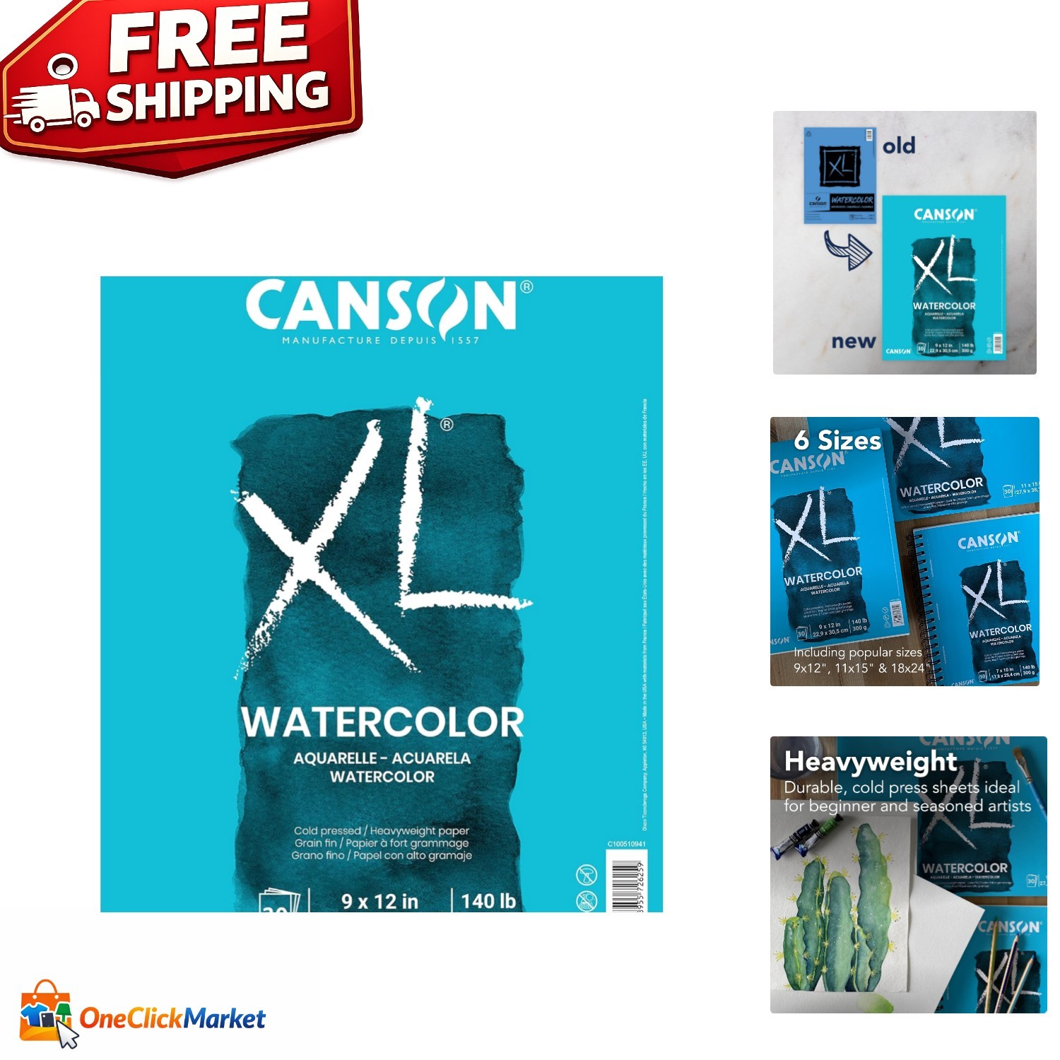 Professional Quality XL Watercolor Pad - 140 lb Cold Press, 30 Sheets