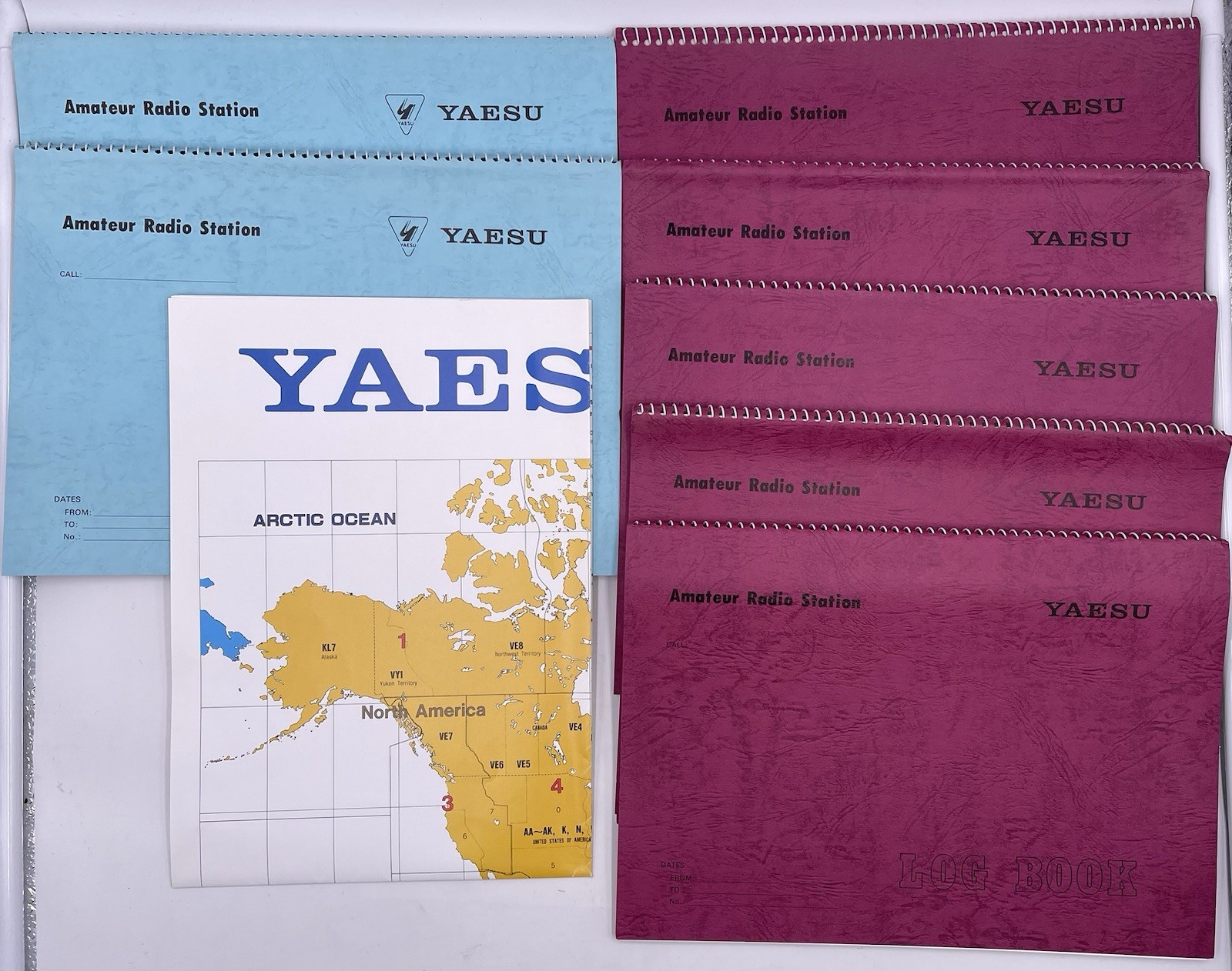 Yaesu Log Book For Amateur Radio (NOS), No Writing, CLEAN Lot Of 7 & World Map