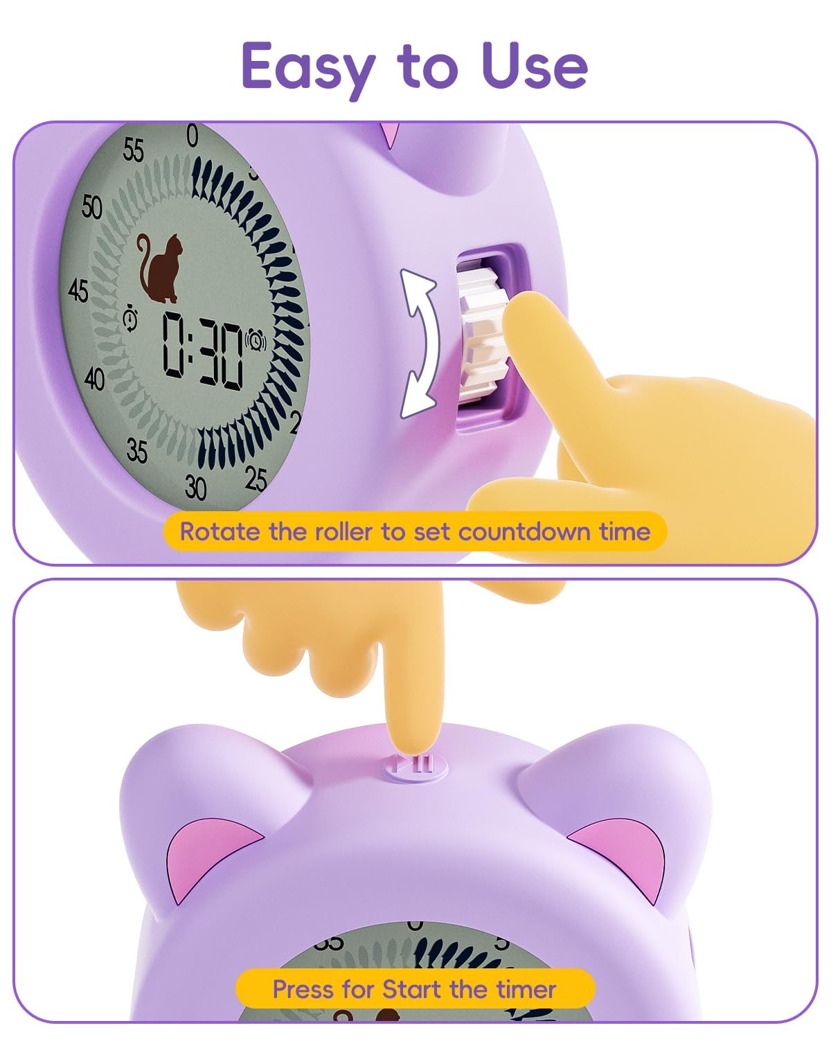 Visual Timer for Kids with Pause, Clock and Alarm Function, 299 min Cute Cat ...