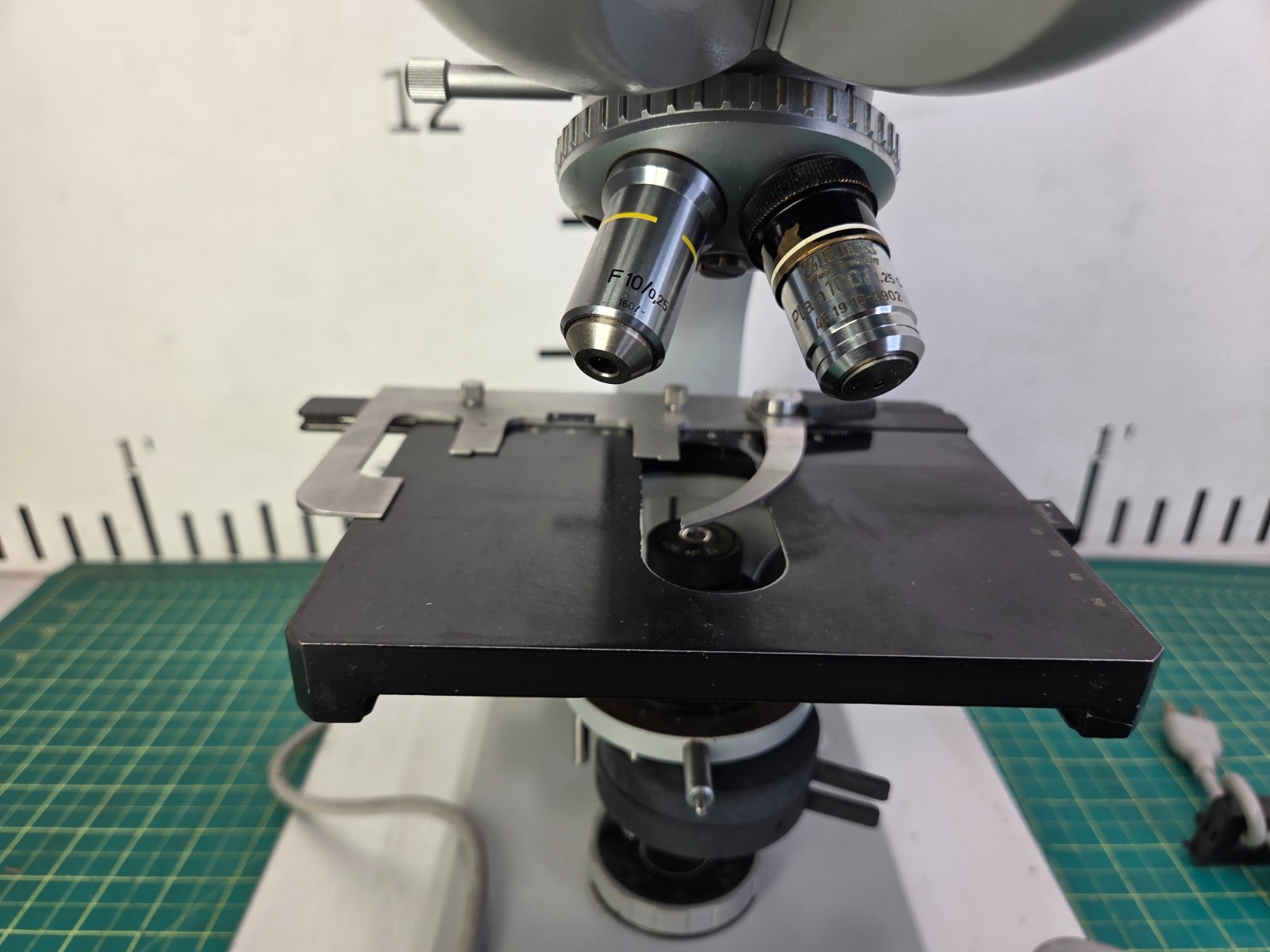 Zeiss Upright Microscope Mounted on a Metal Plate W/2 Objectives