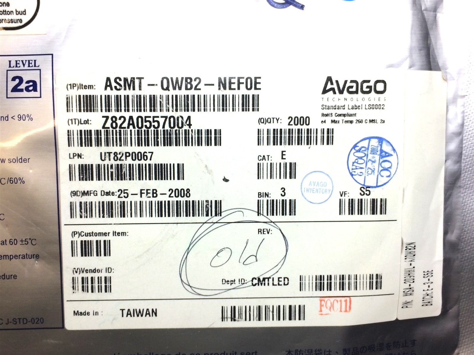 ASMT-QWB2-NEF0E AVAGO LED COOL WHITE 4PLCC 6 PIECES