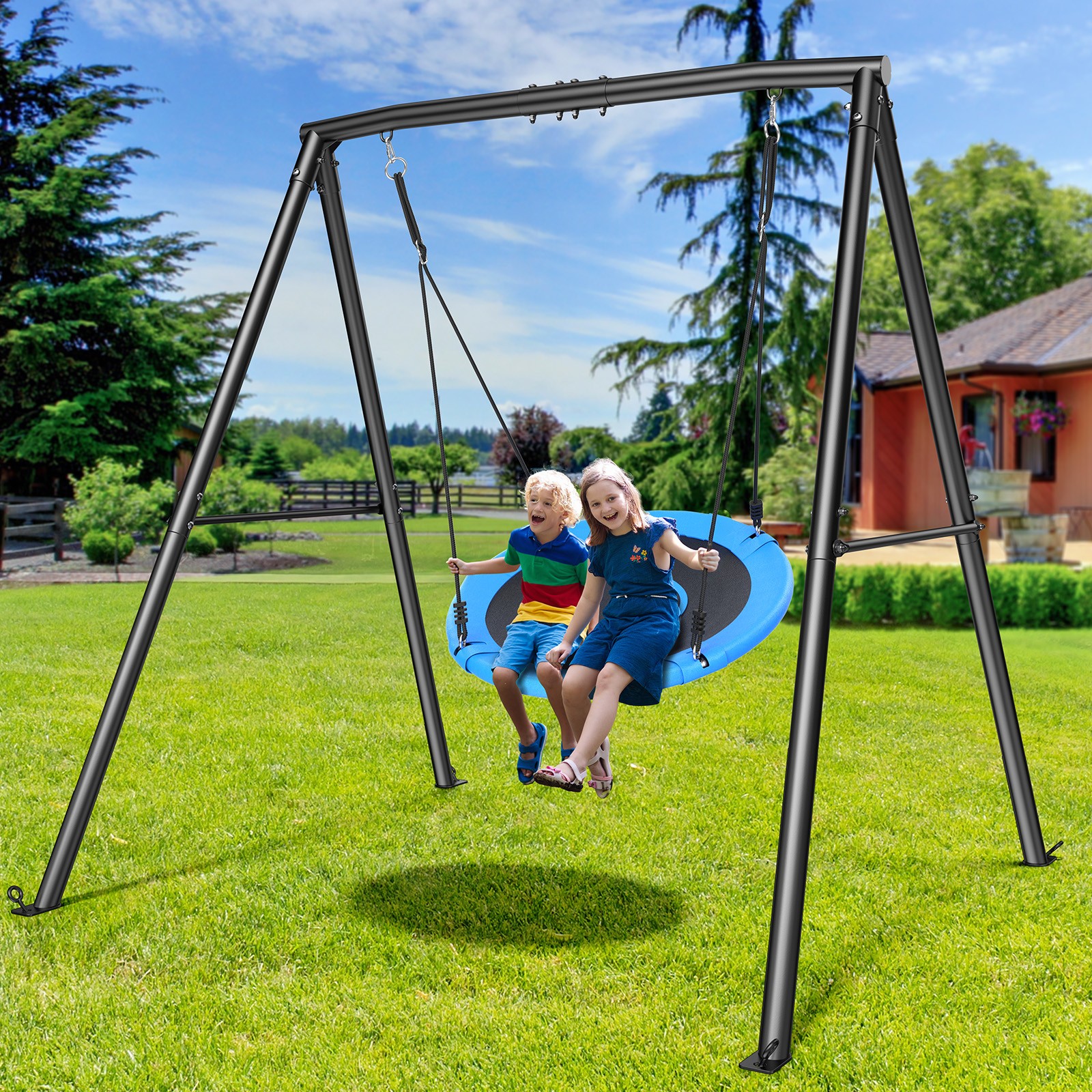 440lbs Metal Swing Set Kids Adult Outdoor with 40" Saucer Swing Heavy Duty Frame