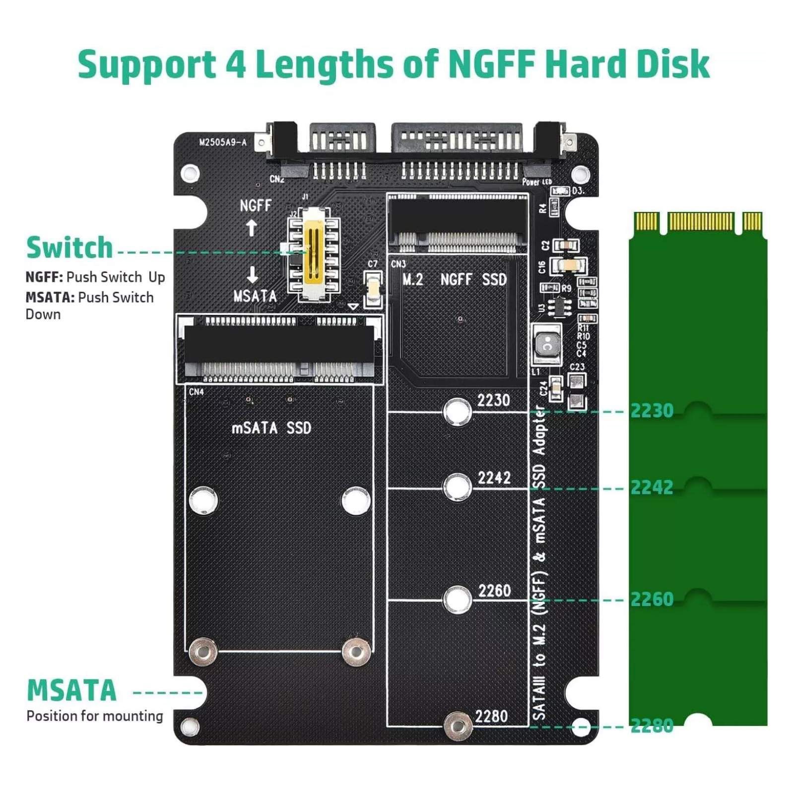 1 x Adapter Card 2 in 1 Converter Supports M.2 NGFF (B/B&M key), MSATA