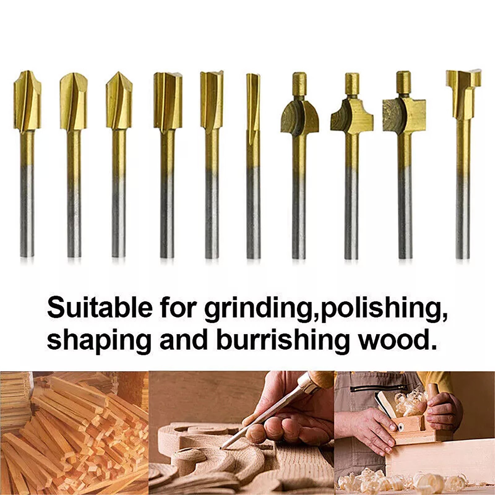 10x 1/8 inch 3MM Titanium Mini Hss Router Bits Trimmer Shank For Rotary Tool
