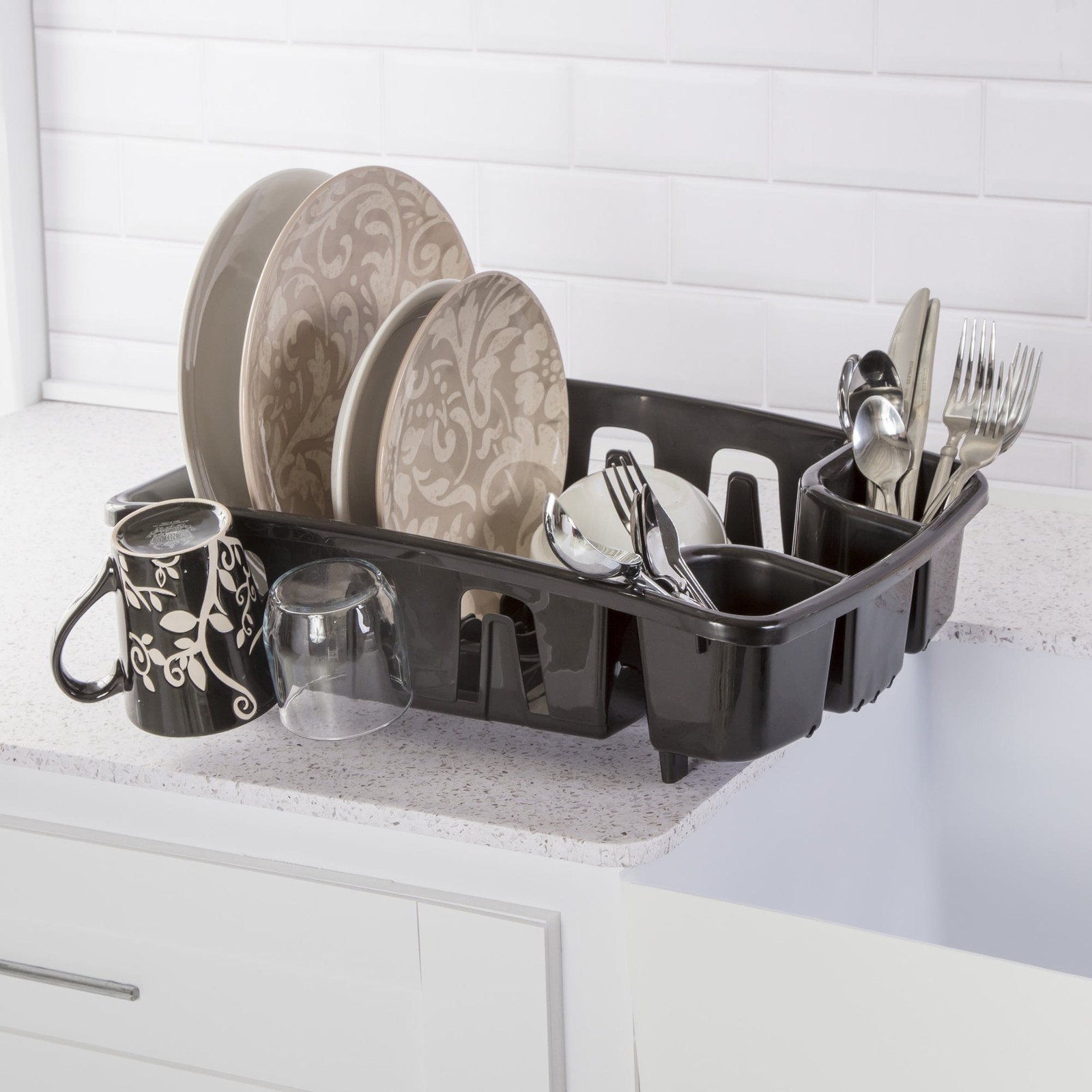 Sterilite Dish Drying Rack with Self Draining Base, Black