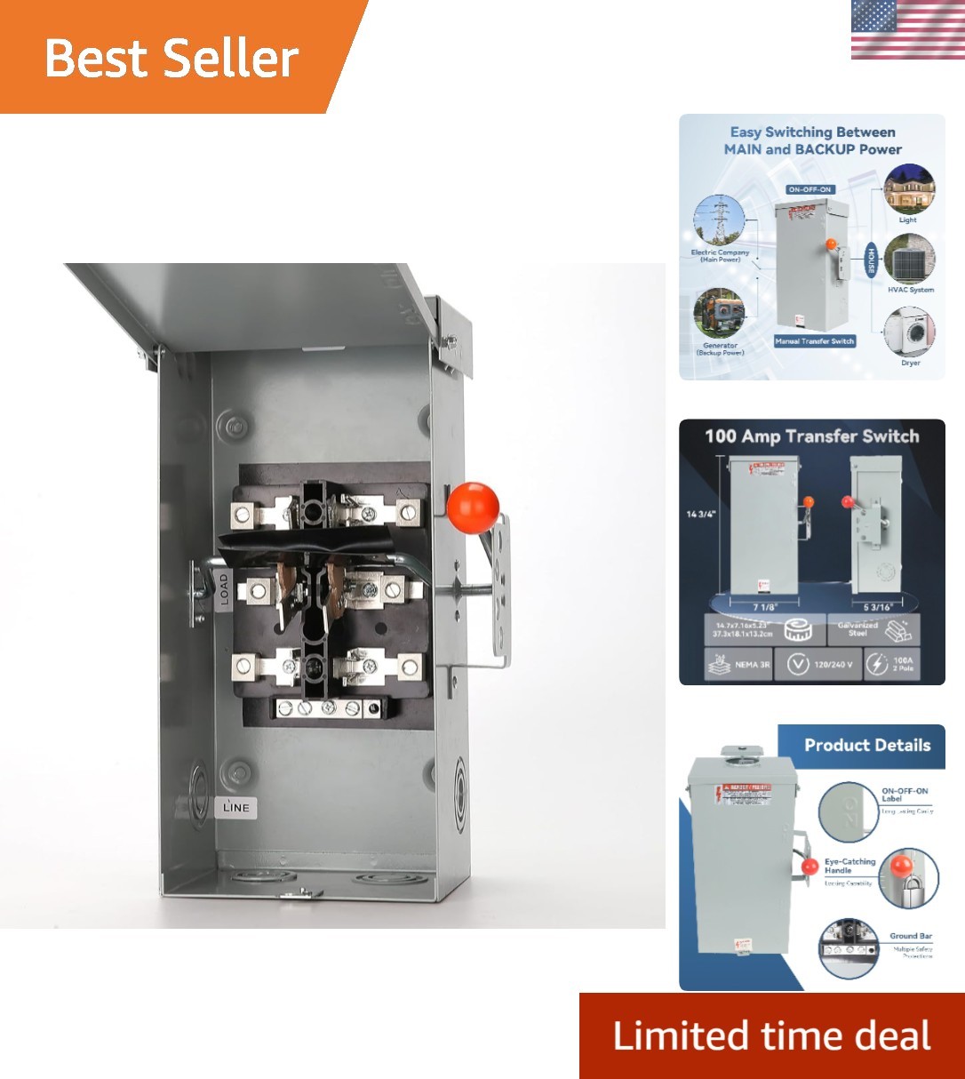 100A Double-Throw Generator Transfer Switch - Weather-Resistant Outdoor Solution