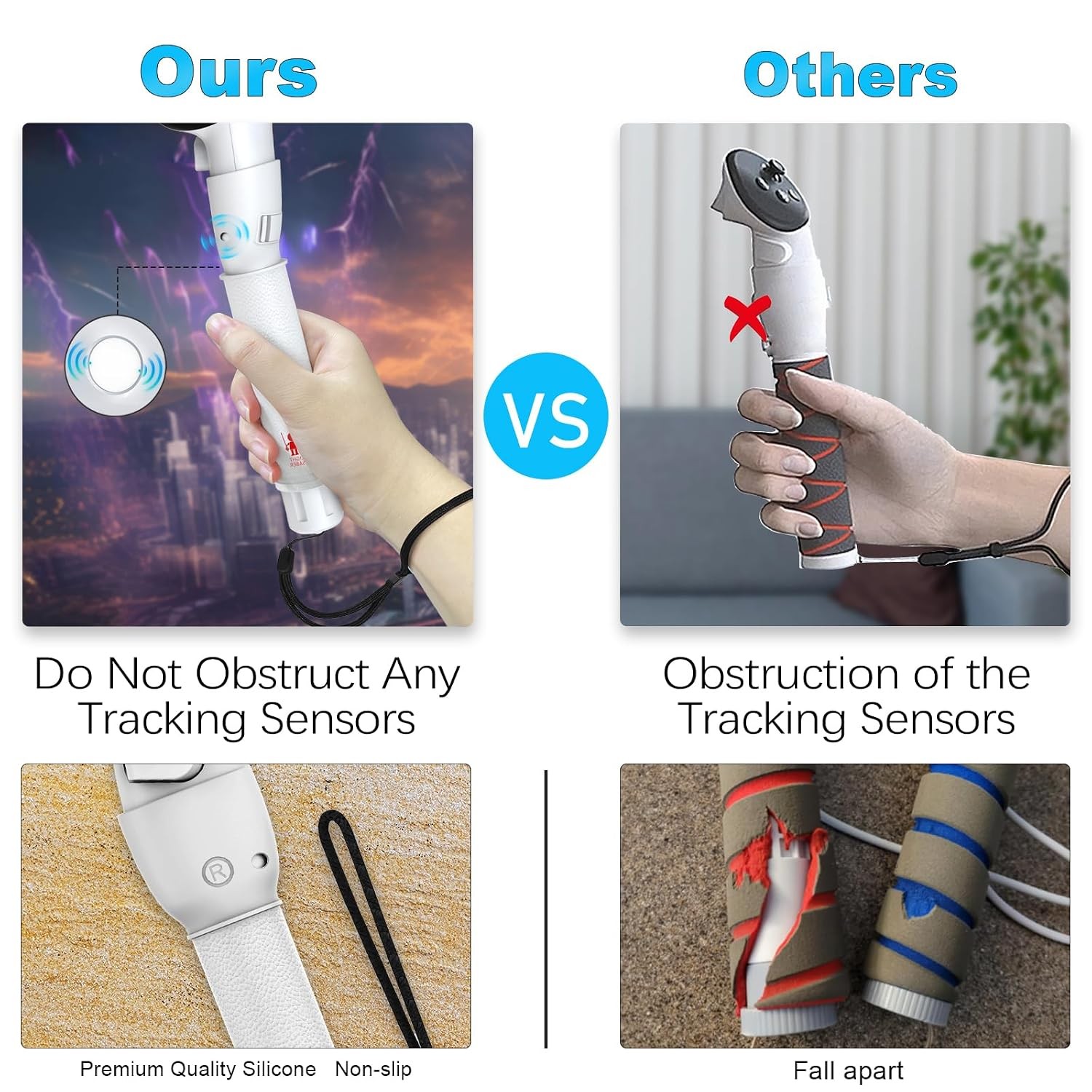VR Long Handle Grips for Quest 3 Beat Saber Silicone Controller Extender
