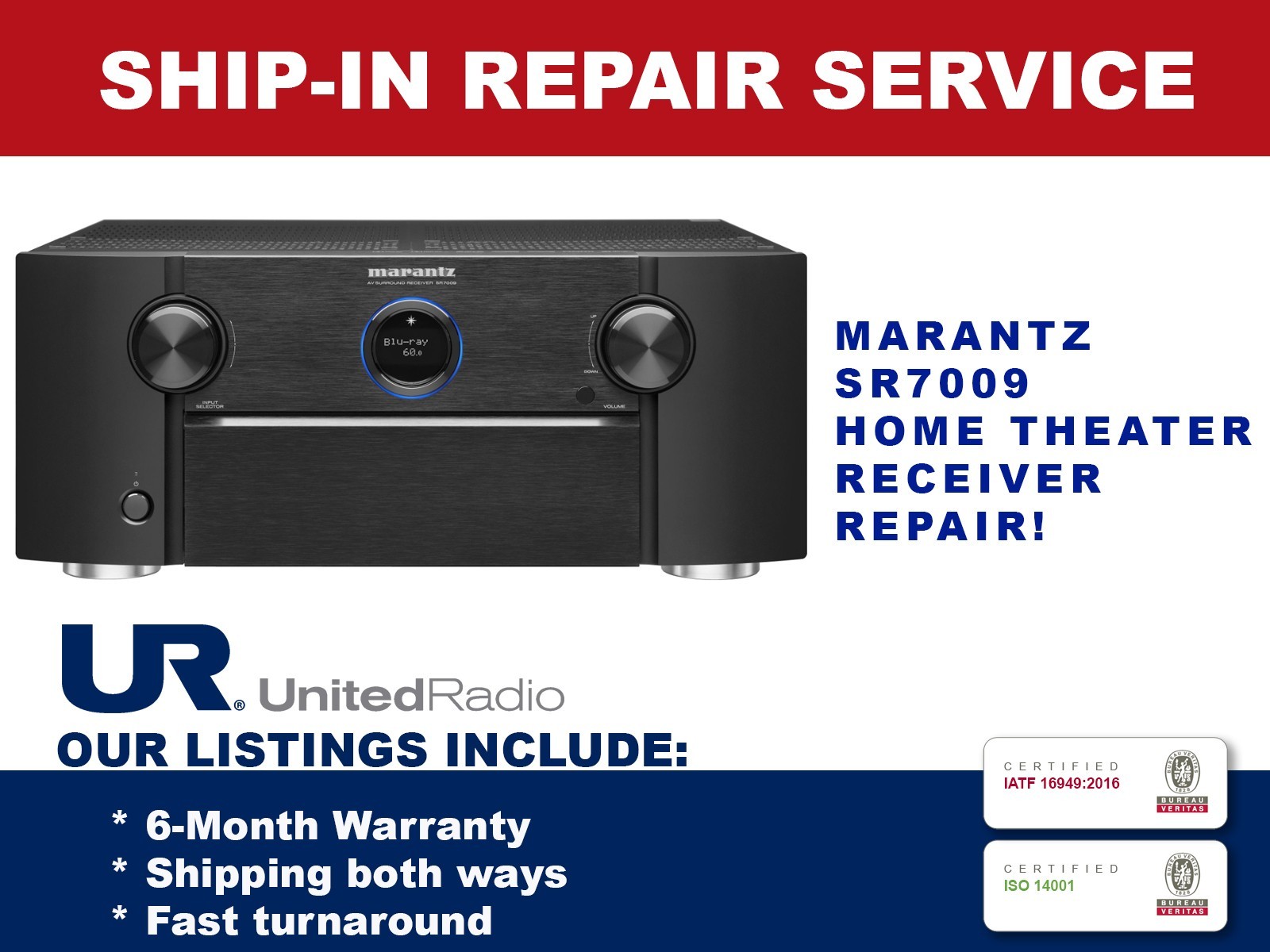 REPAIR SERVICE FOR MARANTZ SR7009 9.2 CHANNEL HOME THEATER RECEIVER