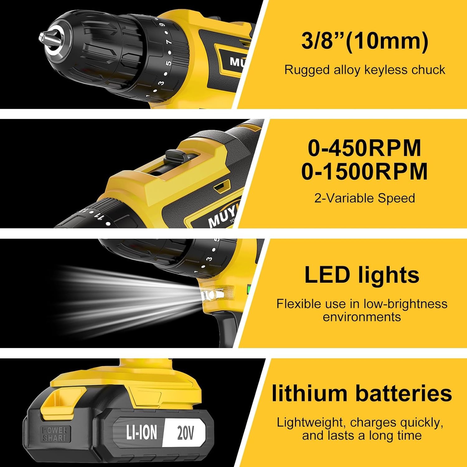 21V Cordless Drill Power 2x Battery Charger high Torque 2-Variable Screwdriver