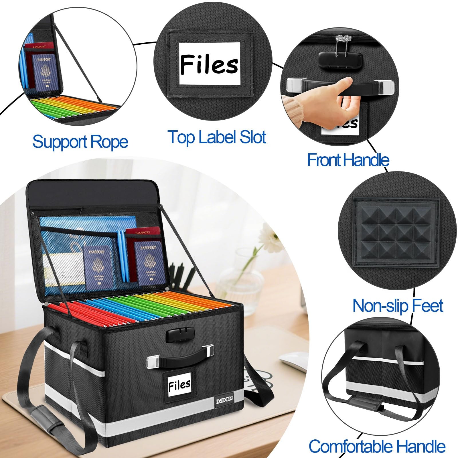 Upgraded Fireproof File Box with Stay-Open Straps, Fireproof Document Box wit...