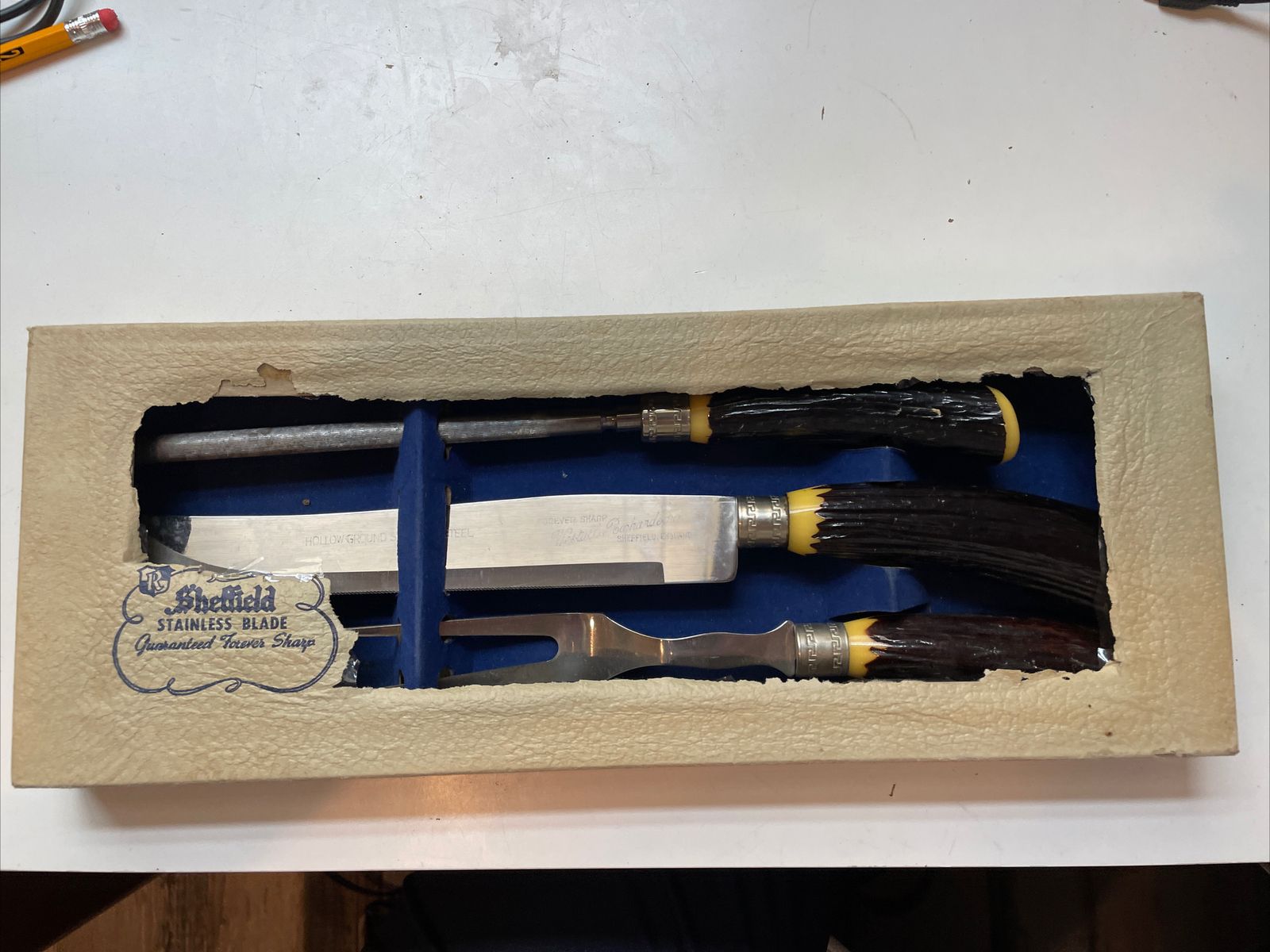 Vtg 3-Piece Carving Set Westall Richardson Sheffield England Hollowground