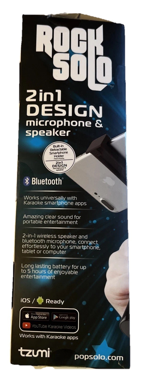Tzumi Rock Solo Bluetooth Karaoke Mic w/ Speaker & Phone Holder –Open Box-Tested