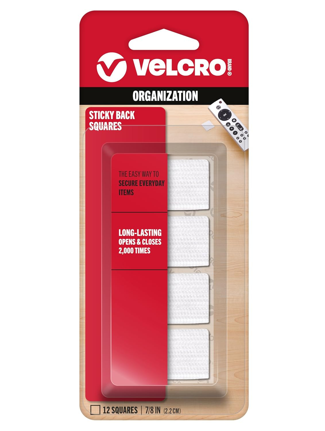 VELCRO Brand Sticky-Back Fasteners, Removable Adhesive, 0.88" X 0.88", White, 12