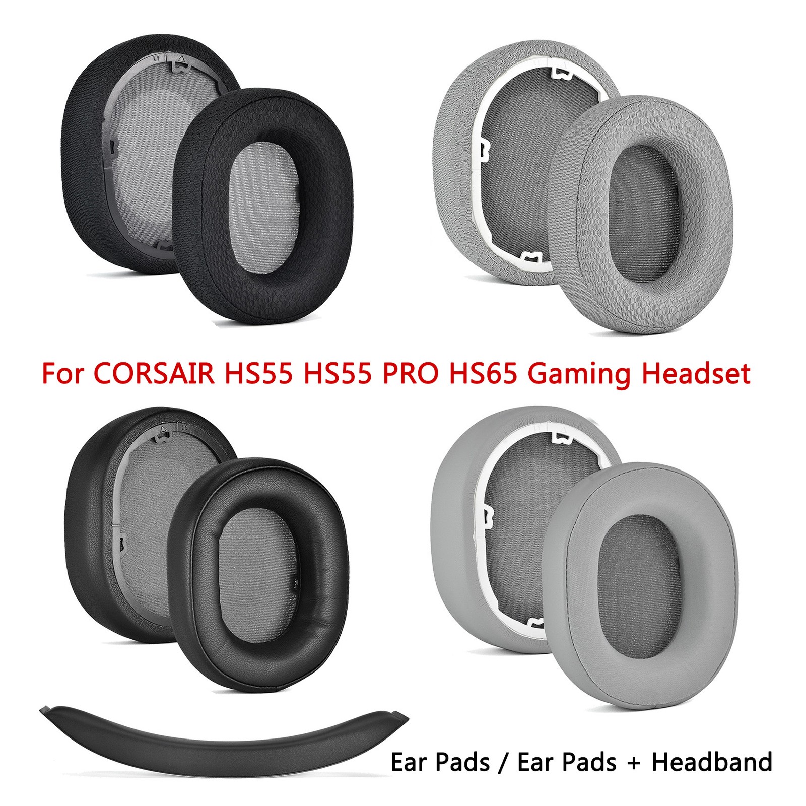 2Pcs Ear Pads Cushion /Earpads+Headband For CORSAIR HS55 HS55 PRO Gaming Headset