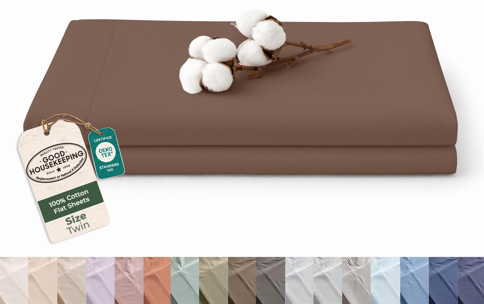100% Organic Cotton Twin Size Flat Sheet Only - Percale Top Sheets - Twin Fla...