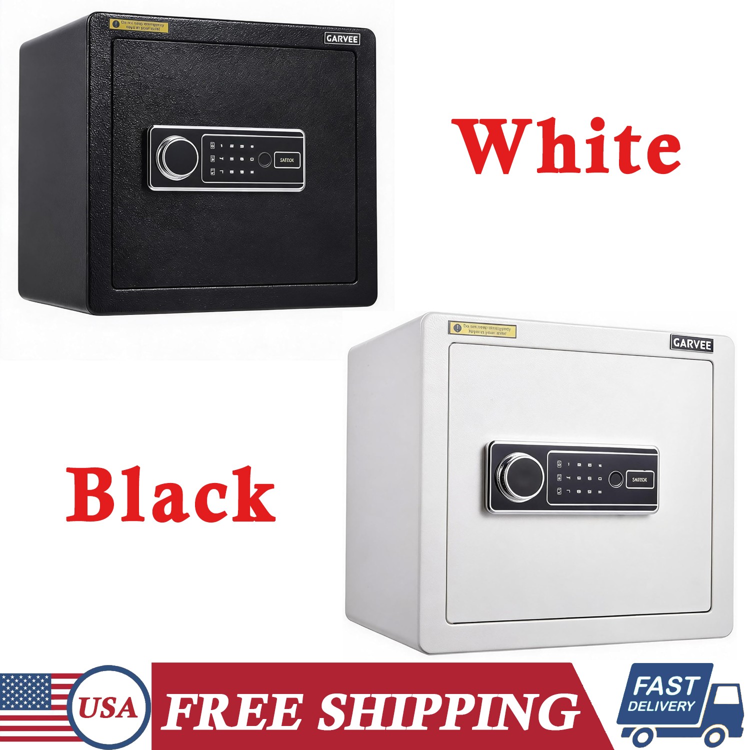 Safe Box Digital & Key Lock Security Cash Jewelry w/ Fireproof Bag & LED Light