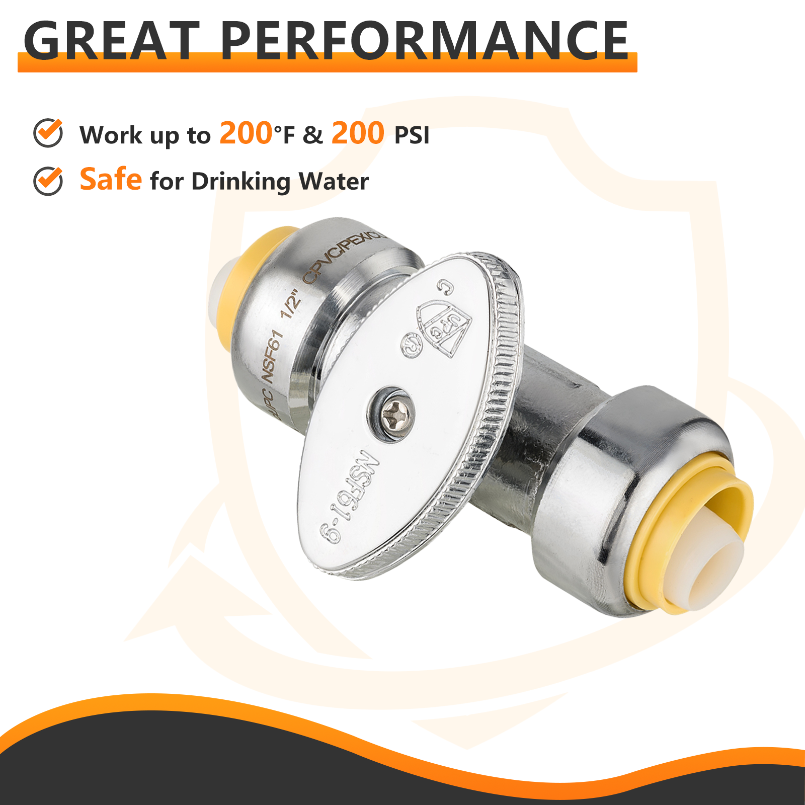 EFIELD 1/2" Push-fit X3/8" OD Compression Straight Stop Valve 1/4 Turn Lead Free