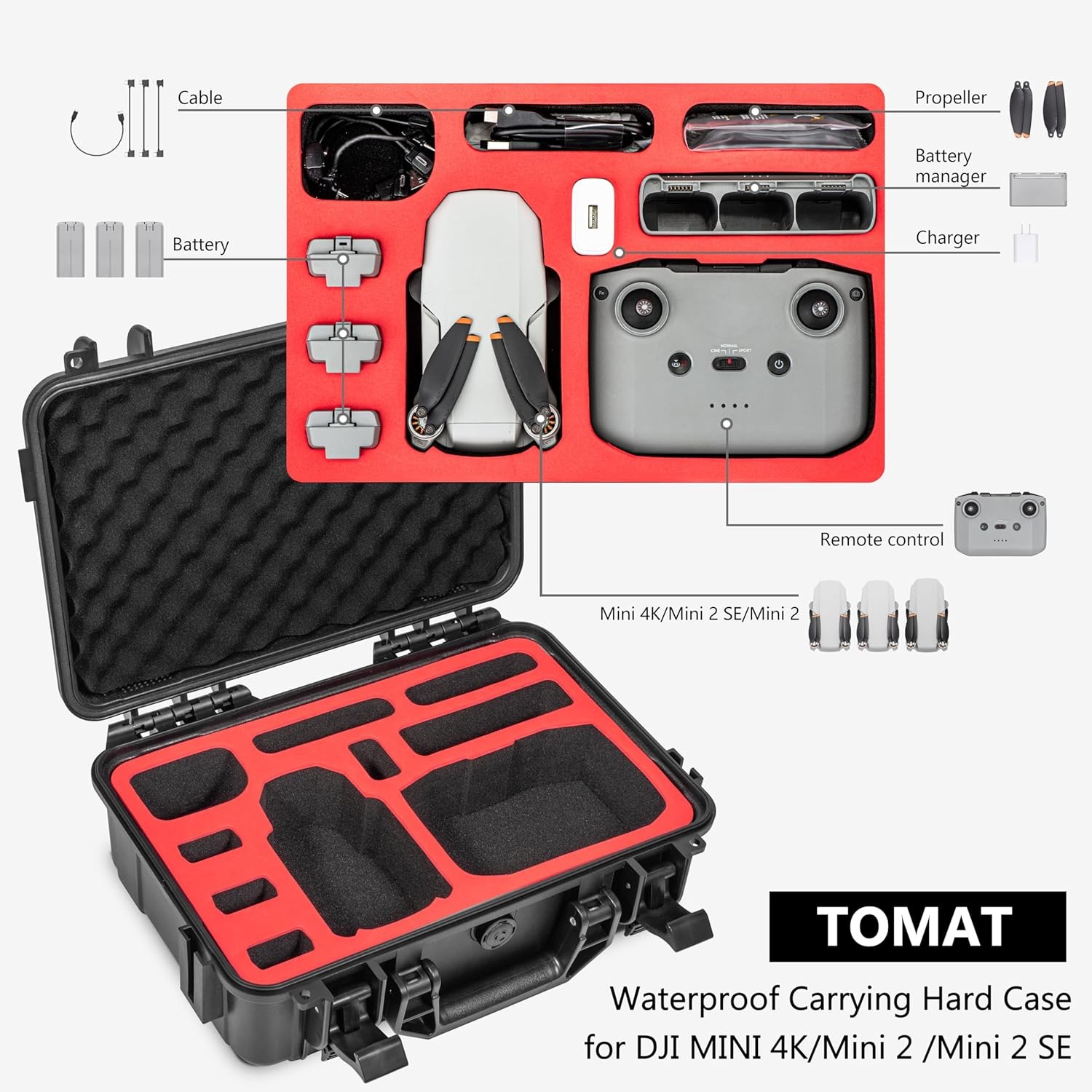 Tomat Mini 4K Case Waterproof Hard Carrying for DJI MINI / 2...