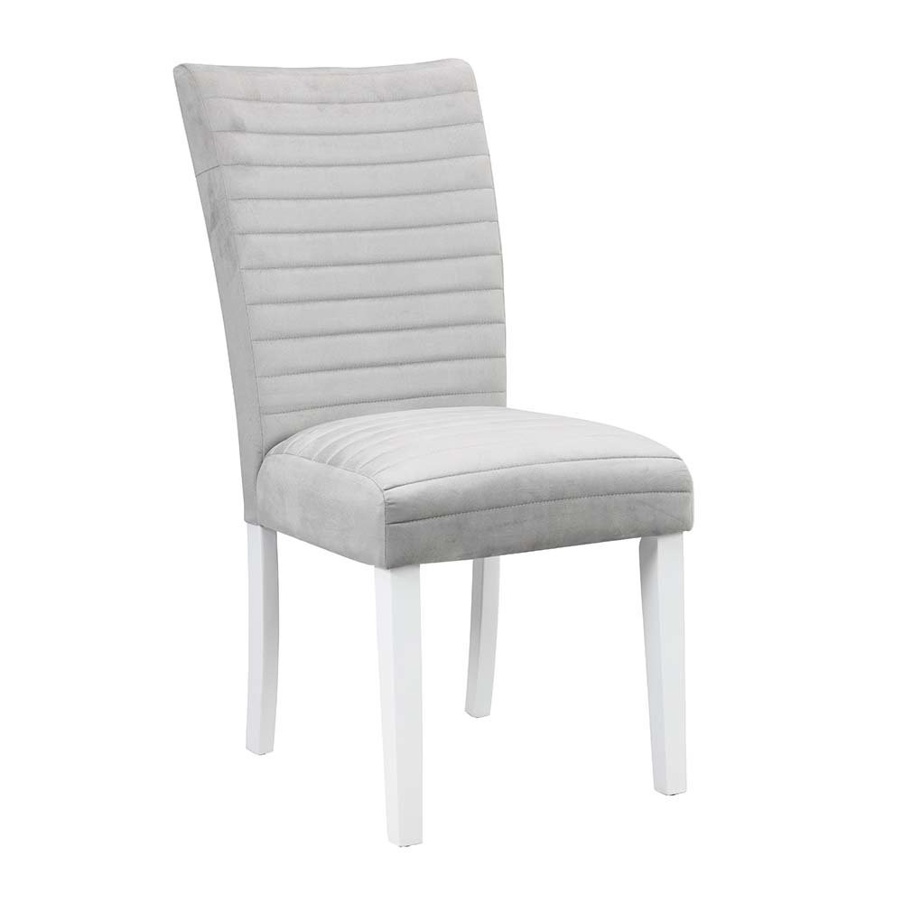 Elizaveta Side Chair (Set-2) Gray Velvet, Faux Crystal Diamonds &White  High...
