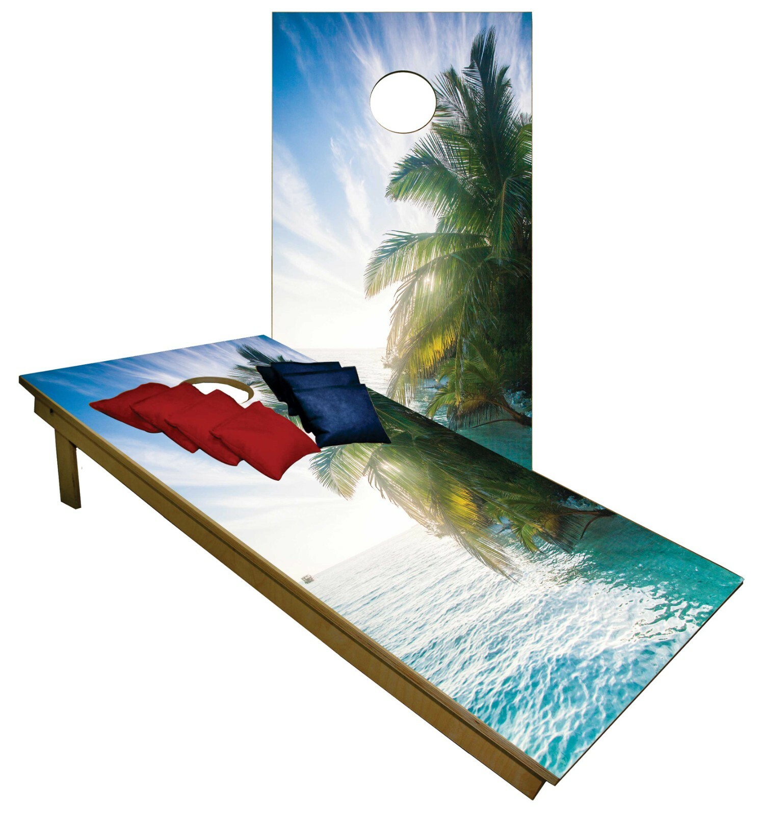 CORNHOLE BEANBAG TOSS GAME w Bags Game Boards Water Ocean Sunset Tree Set