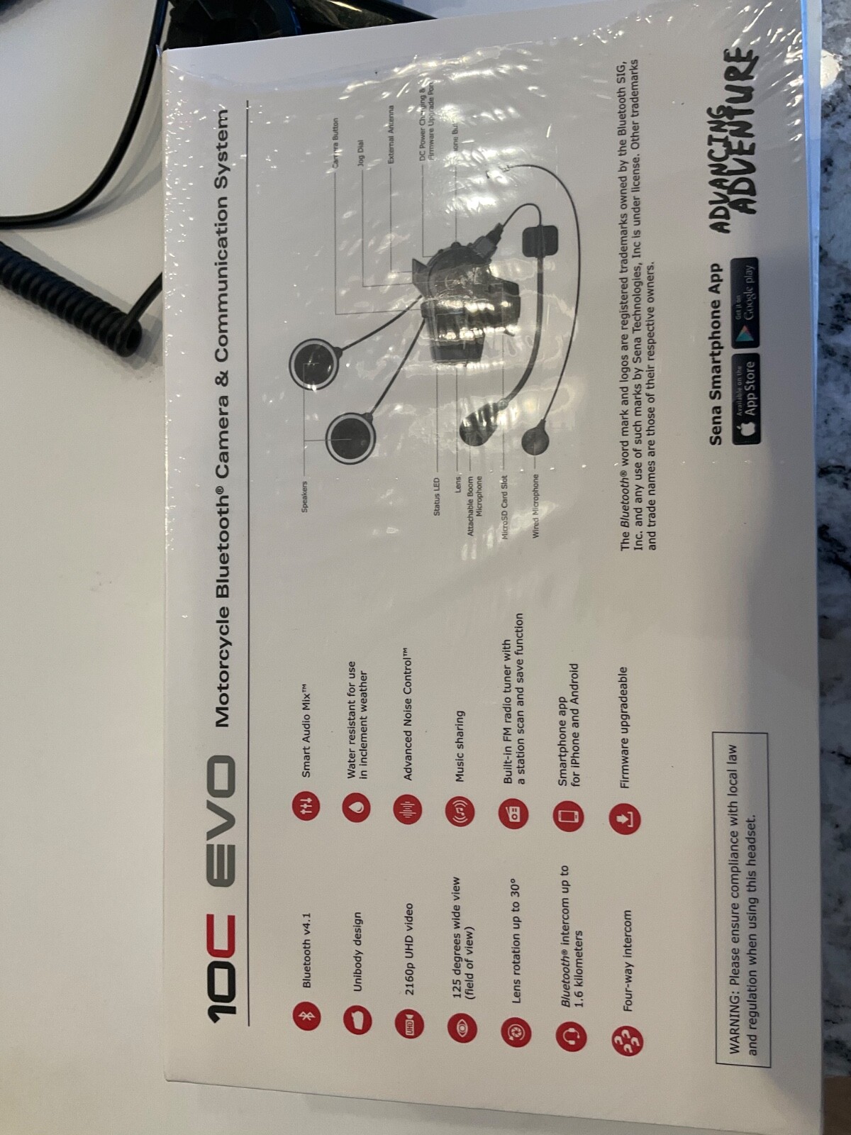 Sena 10C EVO Motorcycle Bluetooth Camera & Communications System Excellent Shape